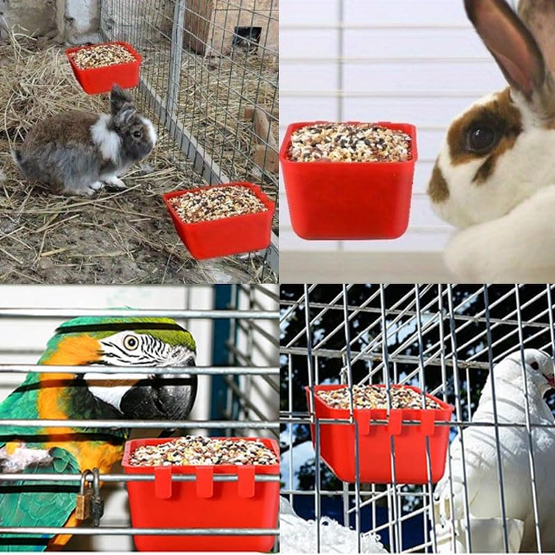 WADY 6 Pcs Cage Cups,16 Oz Hanging Chicken Feeder & Waterer for Birds, Bunny, Parrot, Rooster, Parakeet, Gamefowl, Poultry & Pigeon - Durable Wire Hutch Accessories (Red) image number 3