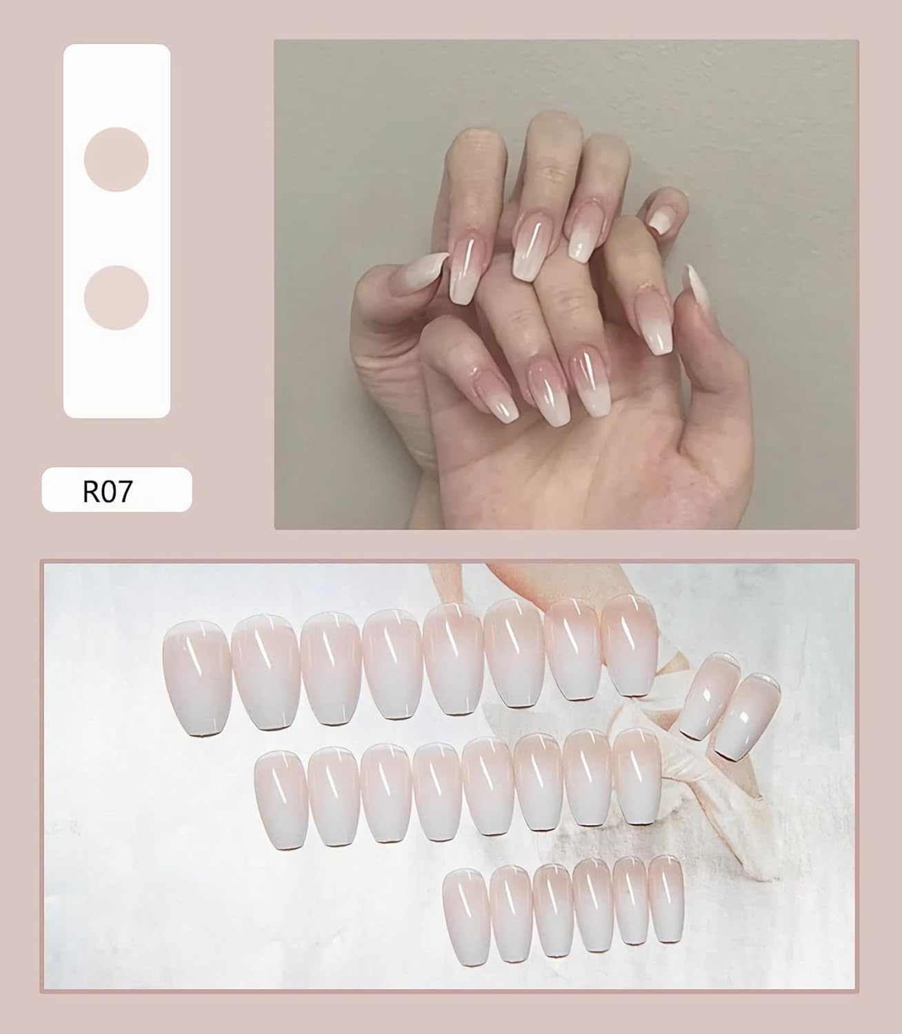 Medium Coffin Nude Gradient White Pink French Tip Fake False Press on Nails Milk Cap Acrylic Stick on Nail Kit with Glue for Christmas Mother&lsquo;S Valentine'S Day Spring image number 3