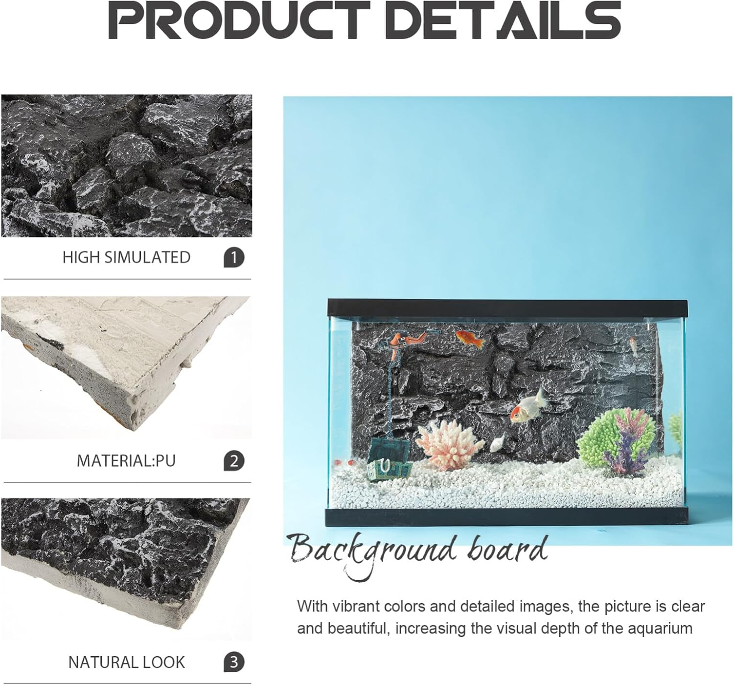 Kisangel Terrarium Background 3D Reptile Tank Background Snake Habitat Rock Wall Backdrop Decor,Dark Grey