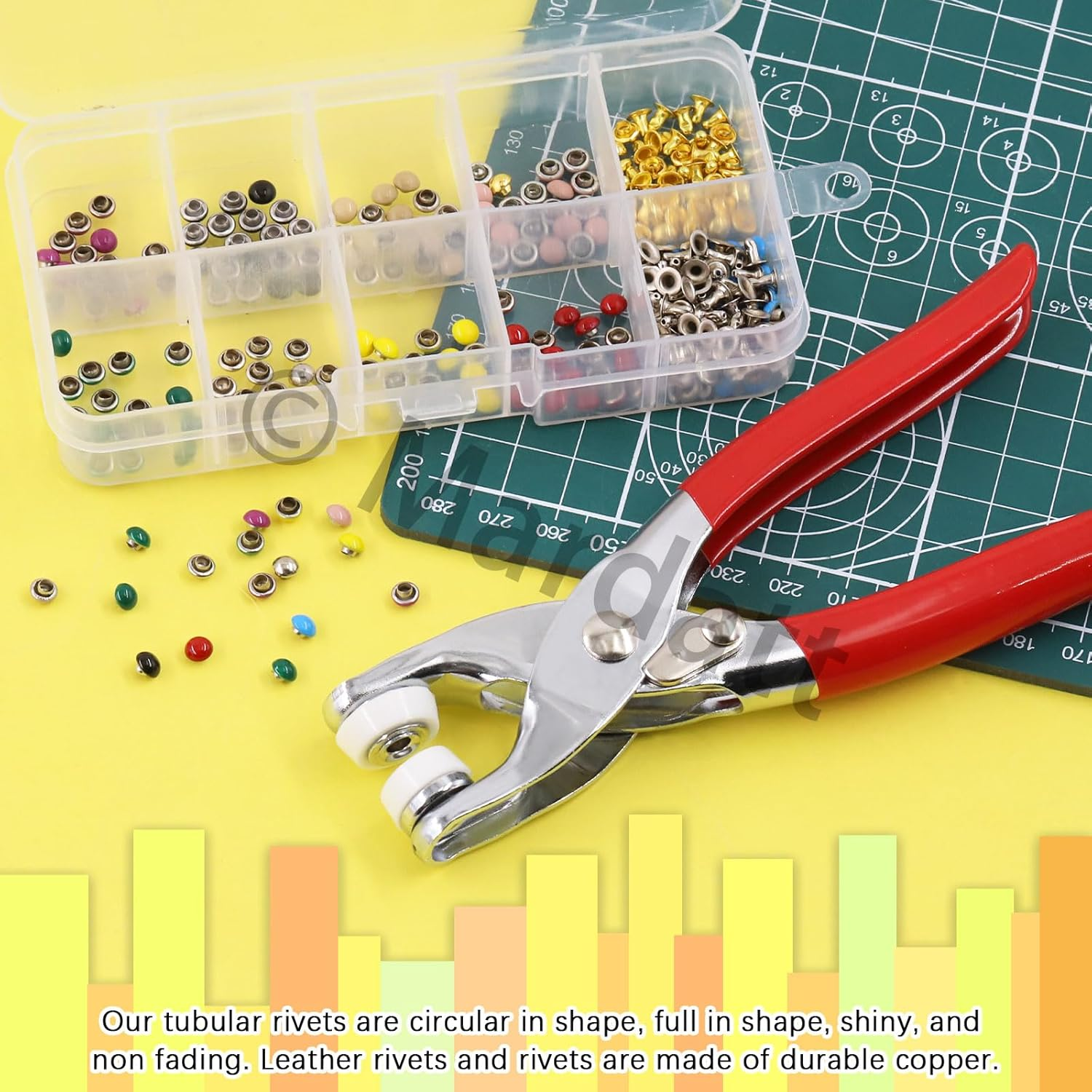 Mardatt 200 Sets 5Mm Double round Cap Leather Rivets with Fixing Tools, 10 Colors Caps Leather Rivets Metal Studs Leather Rivet Dome Rivets for Leather Craft DIY Decoration image number 2