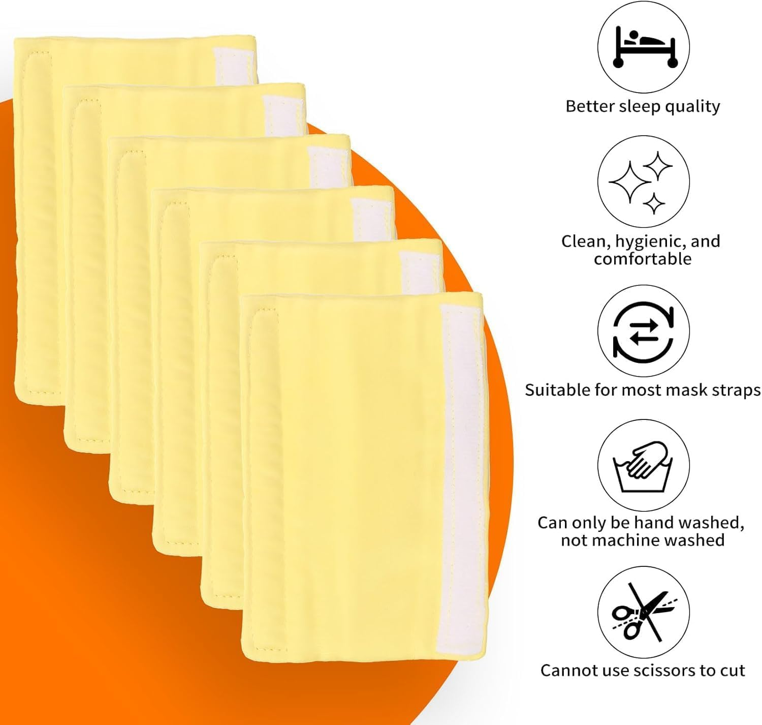 HDBHBH 6 Pack Satin CPAP Mask Strap Covers, Universal Reusable Headgear Pads for CPAP Accessories, Soft Face Cushion Covers to Reduce Red Marks & Irritation (Yellow) image number 4