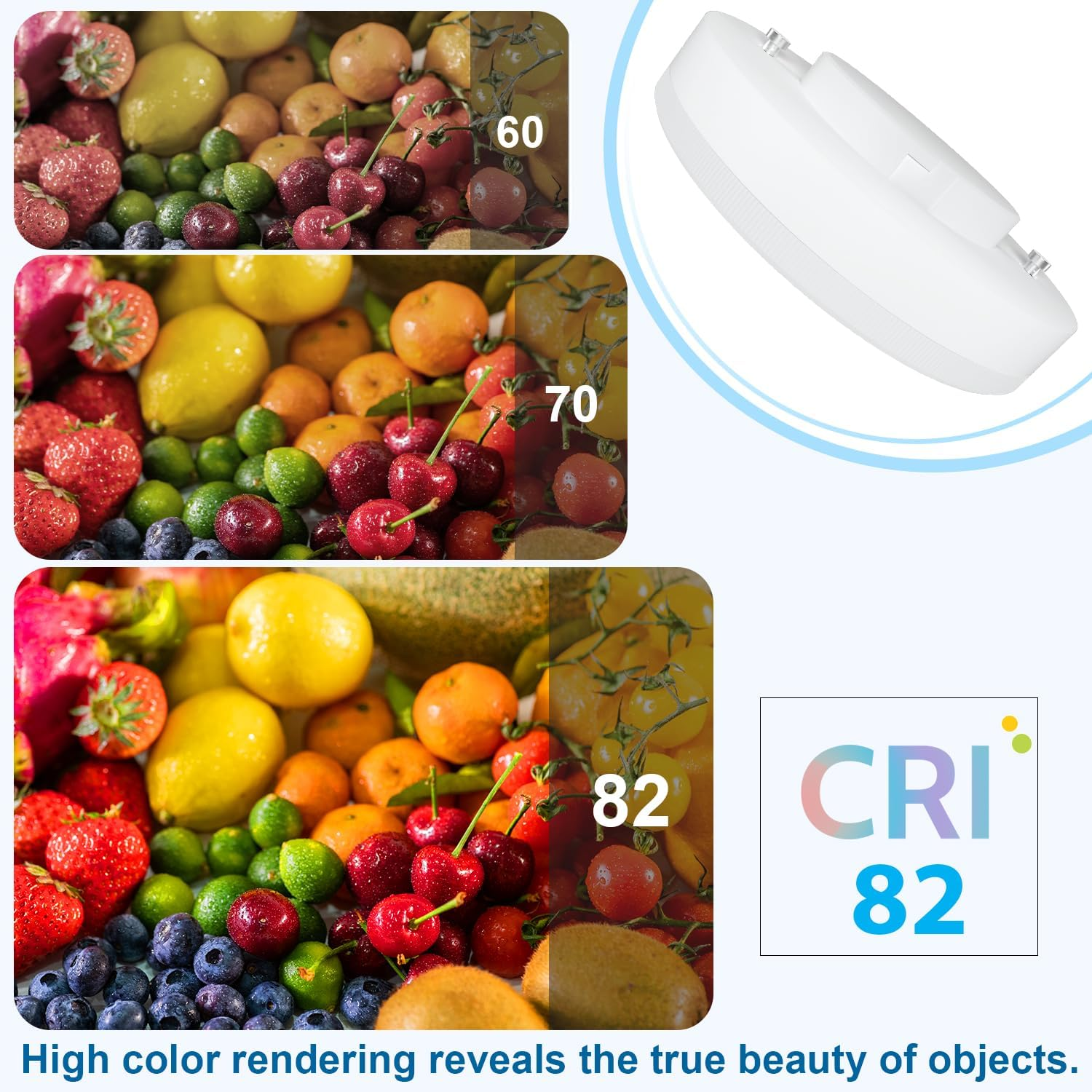 LUTW GX53 LED Bulb, 6W Equivalent to 50W Halogen, 6000K Cool White Light, Non-Dimmable, Beam Angle: 120&deg;, 556LM GX53 Recessed LED Spotlight for Cabinets, Showcases, Wardrobes, Pack of 4 image number 2