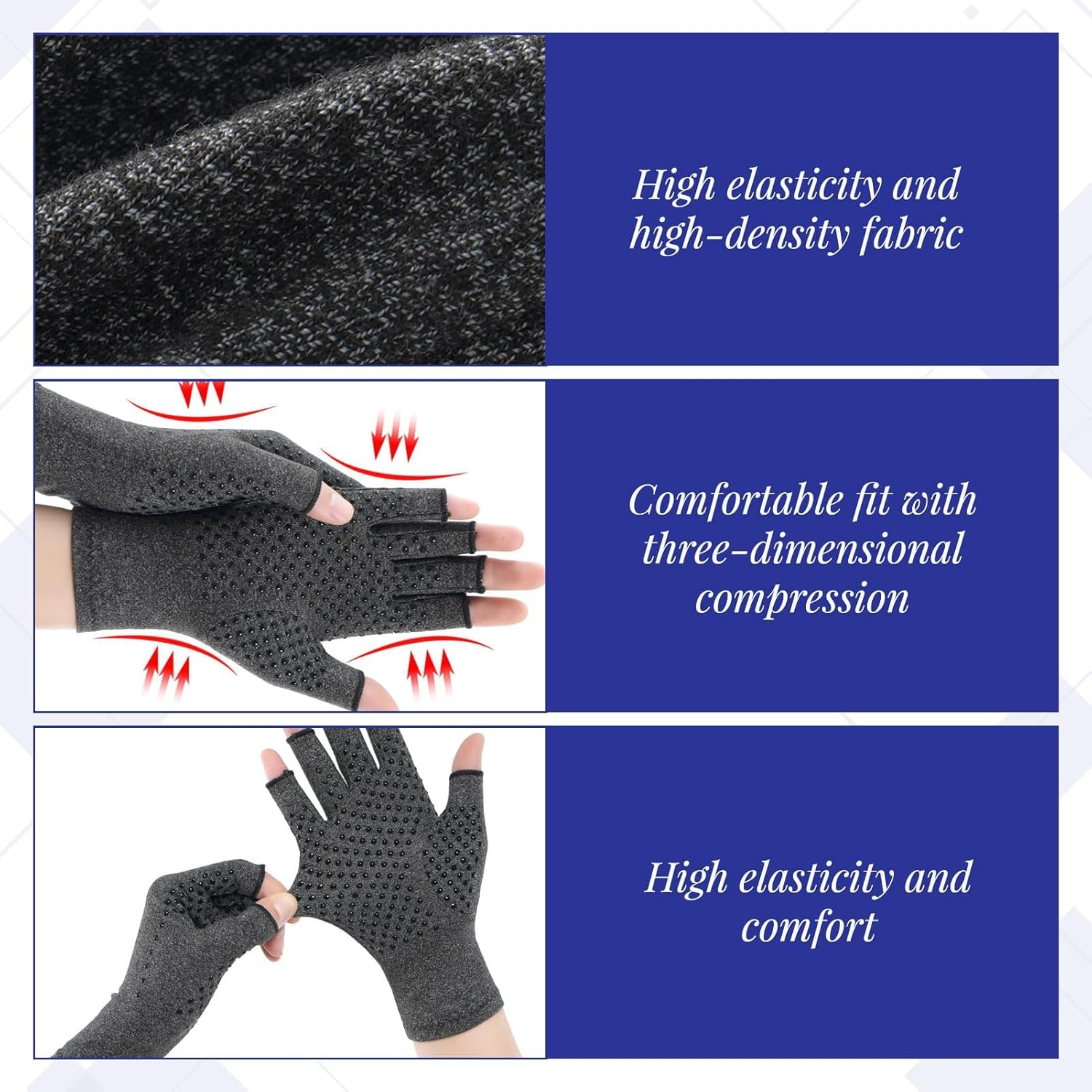 Compression Gloves, 2 Pairs Arthritis Gloves, Fingerless Gloves for Carpal Tunnel, Rheumatoid, Osteoarthritis, Compression Arthritis Gloves for Women Men Pain Relief, Driving, Gaming Gloves image number 2
