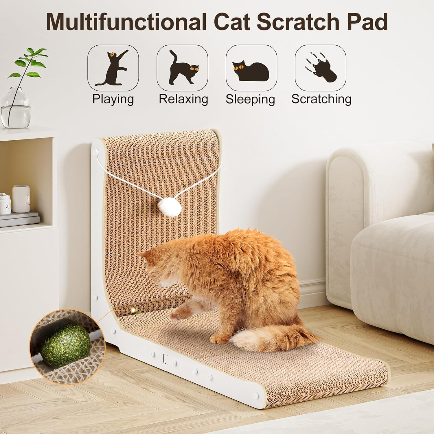 Gimars Vertical Cat Scratcher, L-Shape 26.8'' Cat Scratching Cardboard with Balls, Large Size Cat Scratch Pad Wall Mounted, Cat Toys for Protecting Furniture image number 3