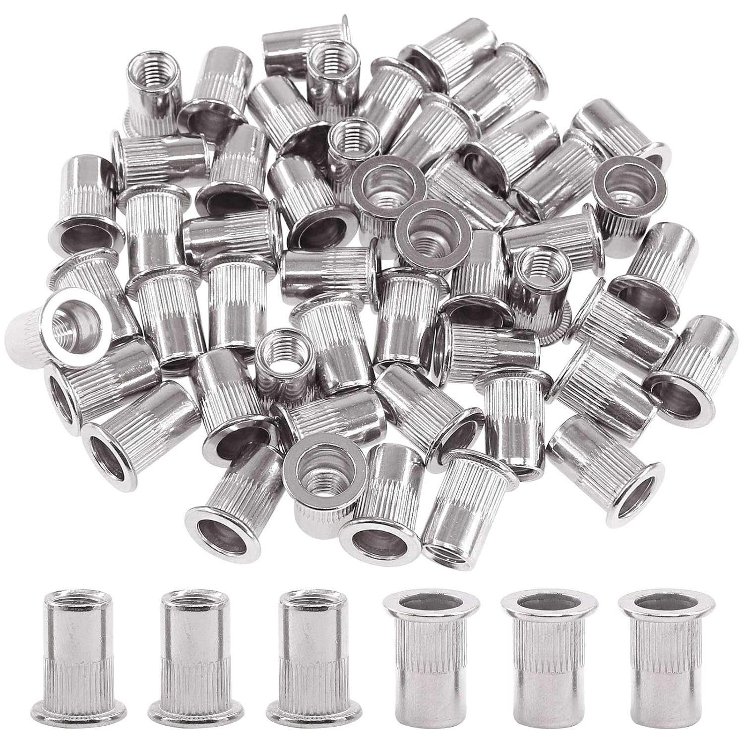 Glarks 30Pcs 5/16''-18 UNC 304 Stainless Steel Rivet Nuts Flat Head Threaded Insert Nutserts Rivnuts Set image number 5