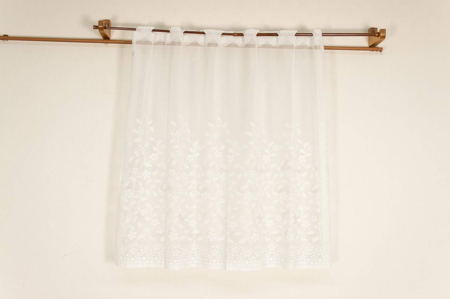 Arie Cafe Curtain, White, Width 39.4 X Length 35.4 Inches (100 X 90 Cm), Made in Japan, Cute Flower Vine Pattern image number 4