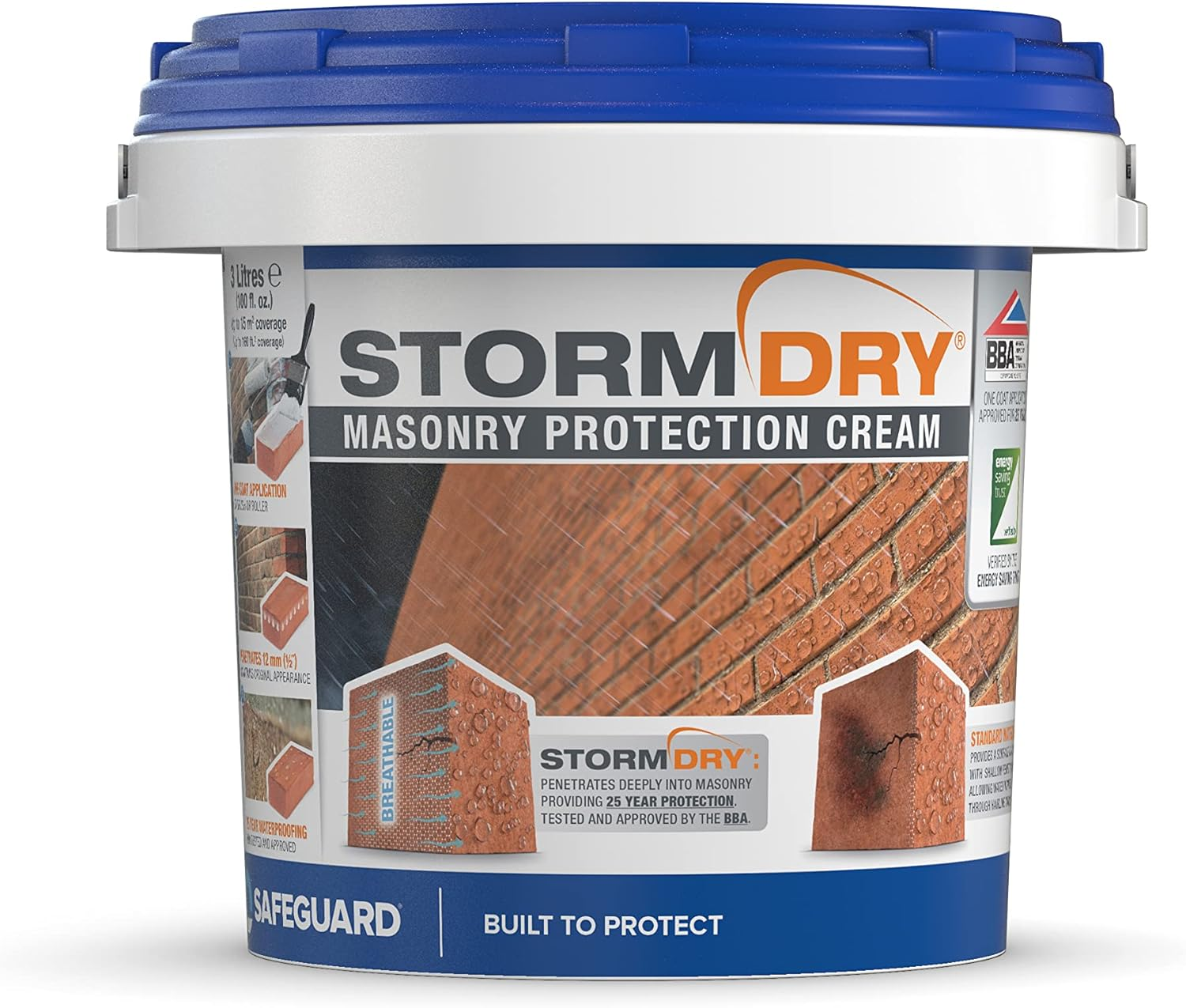 Stormdry Masonry Waterproofing Cream (3 Litre) 25 Year BBA Approved Exterior Brick Sealer. Breathable, Colourless Brick, Concrete, Stone, Mortar, Sandstone & Granite Waterproofer