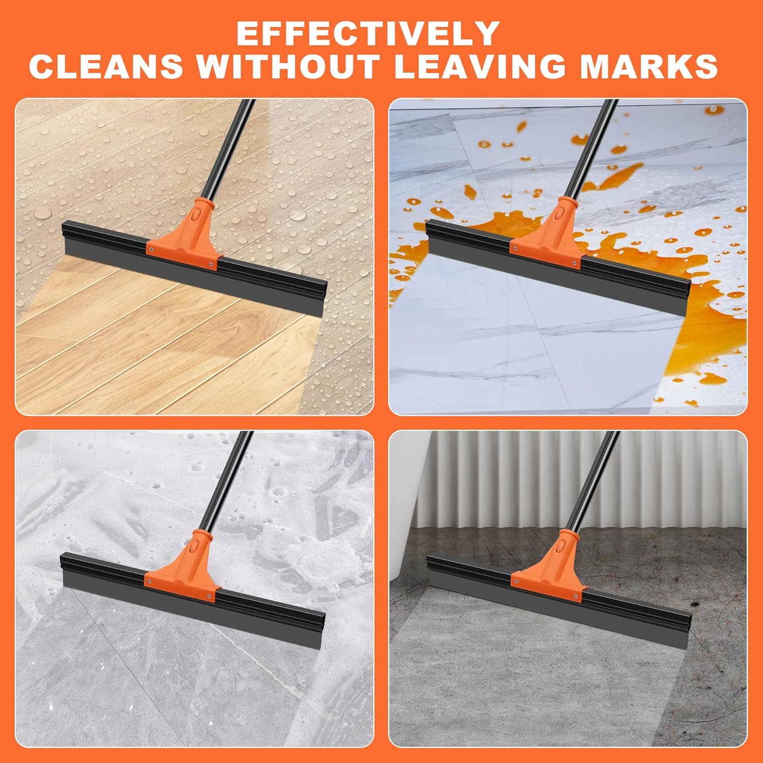 JEHONN Floor Squeegee Heavy Duty with 148 Cm Long Handle, Rubber Scraper Broom for Wet Room Garage Concrete Bathroom Tile Marble Shower Glass Shop Deck Window Indoor Outdoor image number 1