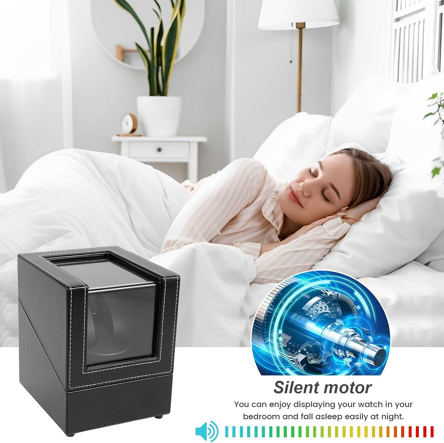 MFAUCAZB Watch Winder for Automatic Watches, Single Watch Winder Box with Two Rotation Modes, Super Quiet Motor, Leather Watch Turner Watch Shaker for Men (Black) image number 2