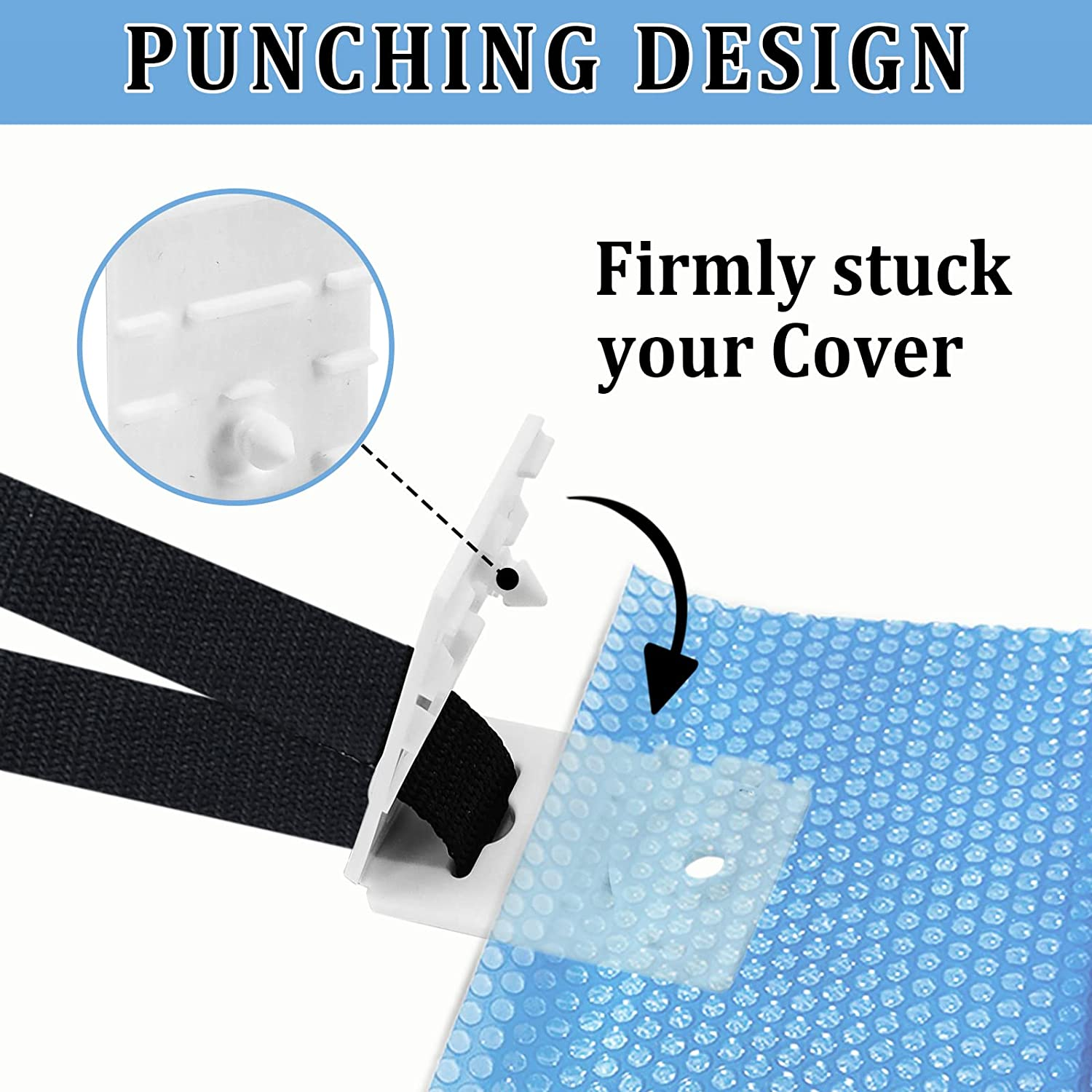 Gekufa Solar Cover Reel Strap Kit, Pool Solar Cover Reel Attachment Kit for In-Ground Swimming Pool, Including 8 Straps with Hoop and Loop Tapes, 8 Fastener Plates, 8 Buckles image number 4