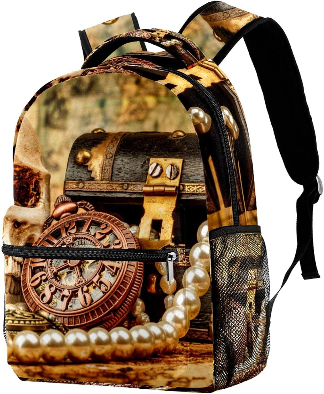 Compass Skull Treasure Backpack Students Shoulder Bags Travel Bag College School Tote Backpacks image number 2