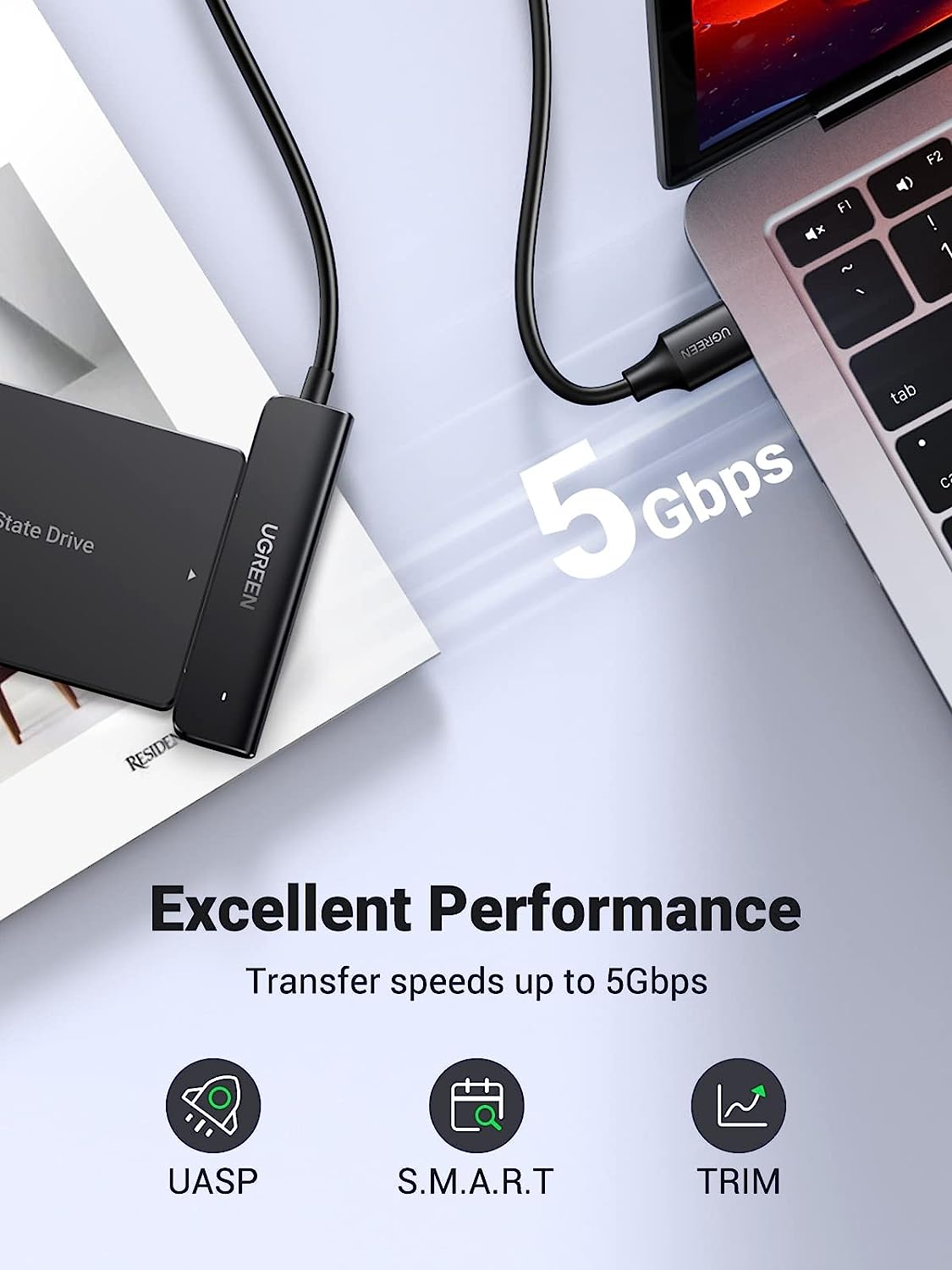 UGREEN SATA III to USB 3.0 Adapter Cable for 2.5" SSD and HDD Hard Drive Connector 5Gbps Support UASP Compatible with Seagate WD Hitachi Toshiba, PS3, PS4, Xbox, PC, Router image number 1