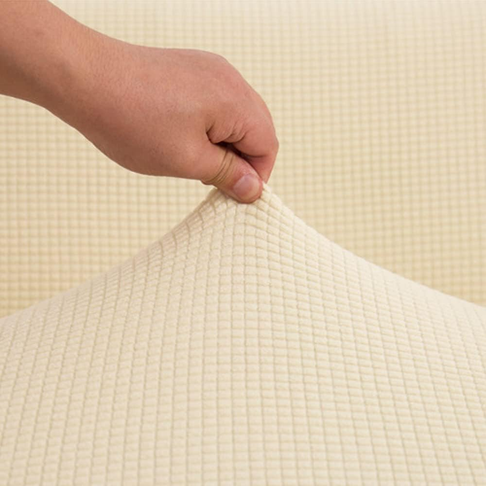 High Stretch Jacquard Sofa Cover Machine Washable Stylish Furniture Cover Anti-Slip Foams Strips with Elastic Bottom Suitable for Various Styles (Cream, 3 Seater (180-220Cm)) image number 5