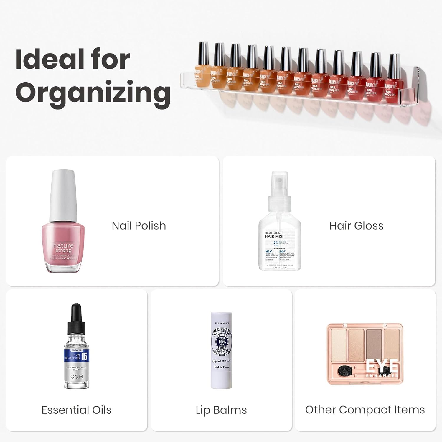 NIUBEE 6 Pack Nail Polish Rack Wall Mounted Shelf (15 Inch (Pack of 6)) image number 6