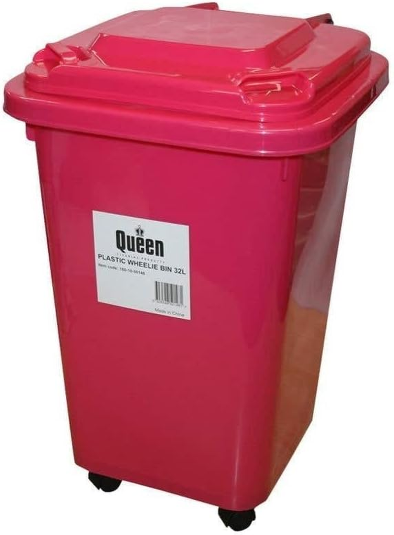 Queen Wheelie Plastic Bin, 32 Litre Capacity, Pink