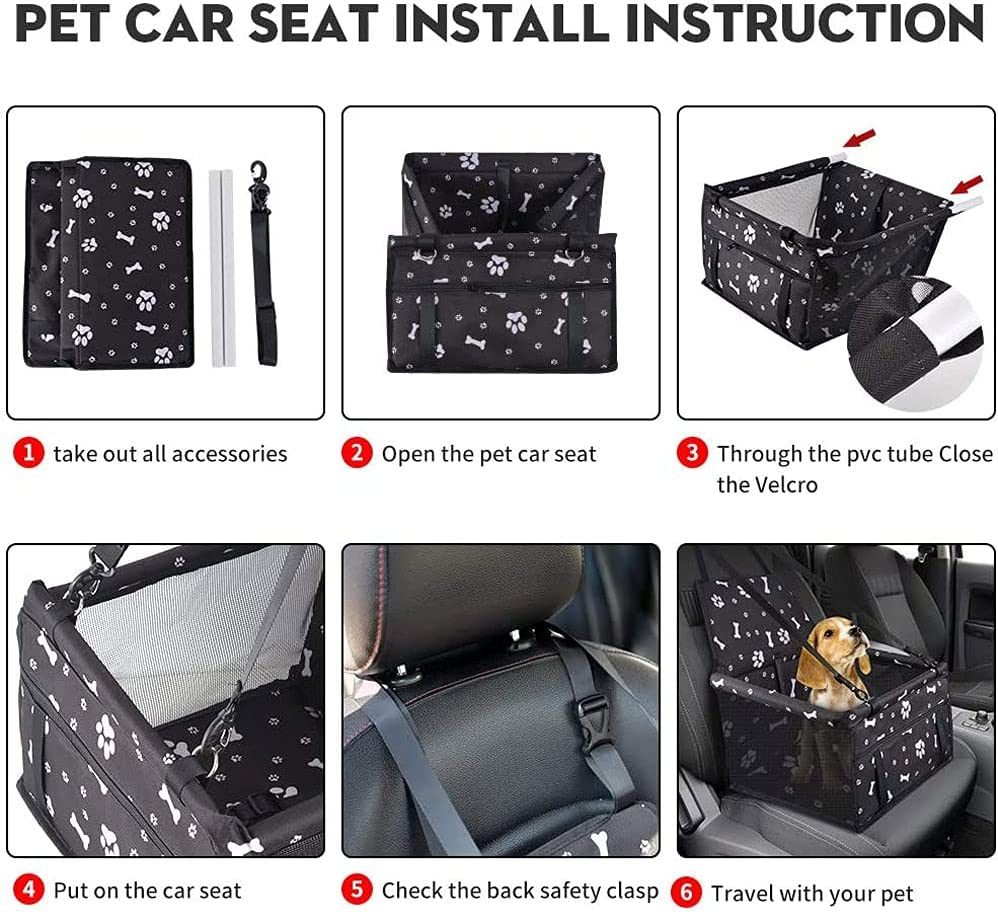 Dog Car Booster Seat Travel Carrier Cage, Oxford Breathable Folding Soft Washable Travel Bags for Dogs Cats or Other Small Pet - Anti-Collapse, Blcak