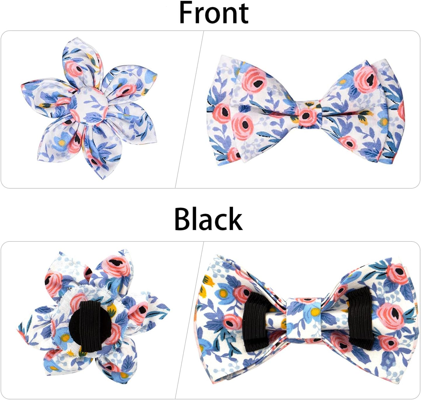 Dog Collar with Flower and Bow Tie，Adjustable Metal Buckle Floral Pattern Dog Collar for Girl Dog Boy Dog Small Medium Large Dog (L-Neck 14.9-23.6", Width 1", Blue) image number 2
