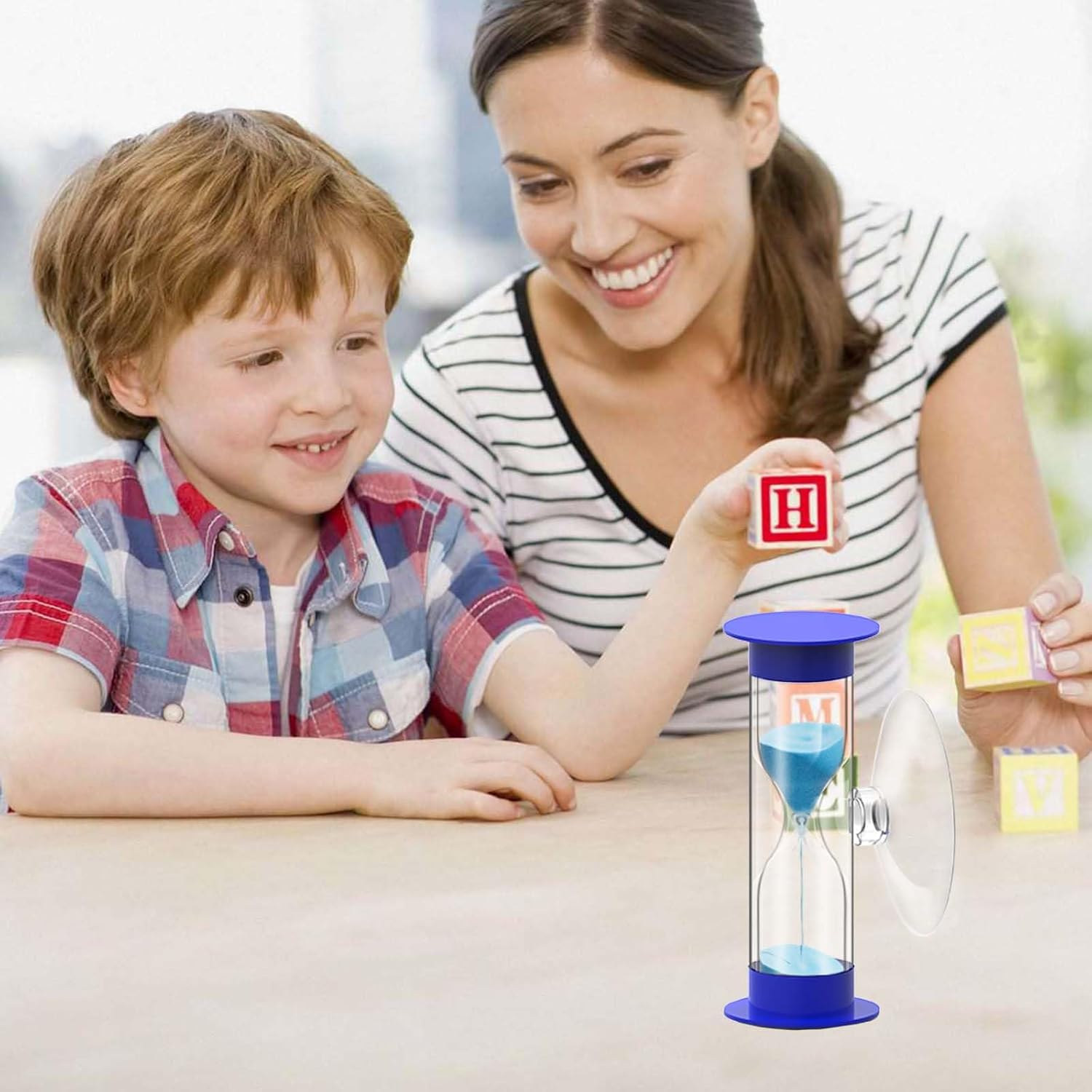Hourglass Sand Timer 5 Minute with Suction Cup - Set of 2 Small, Unbreakable Sand Watch 5 Min Sucker, Small Blue Sand Clock 5 Minute, Plastic Hour Glass Sandglass Timer for Kids, Games, Classroom image number 5