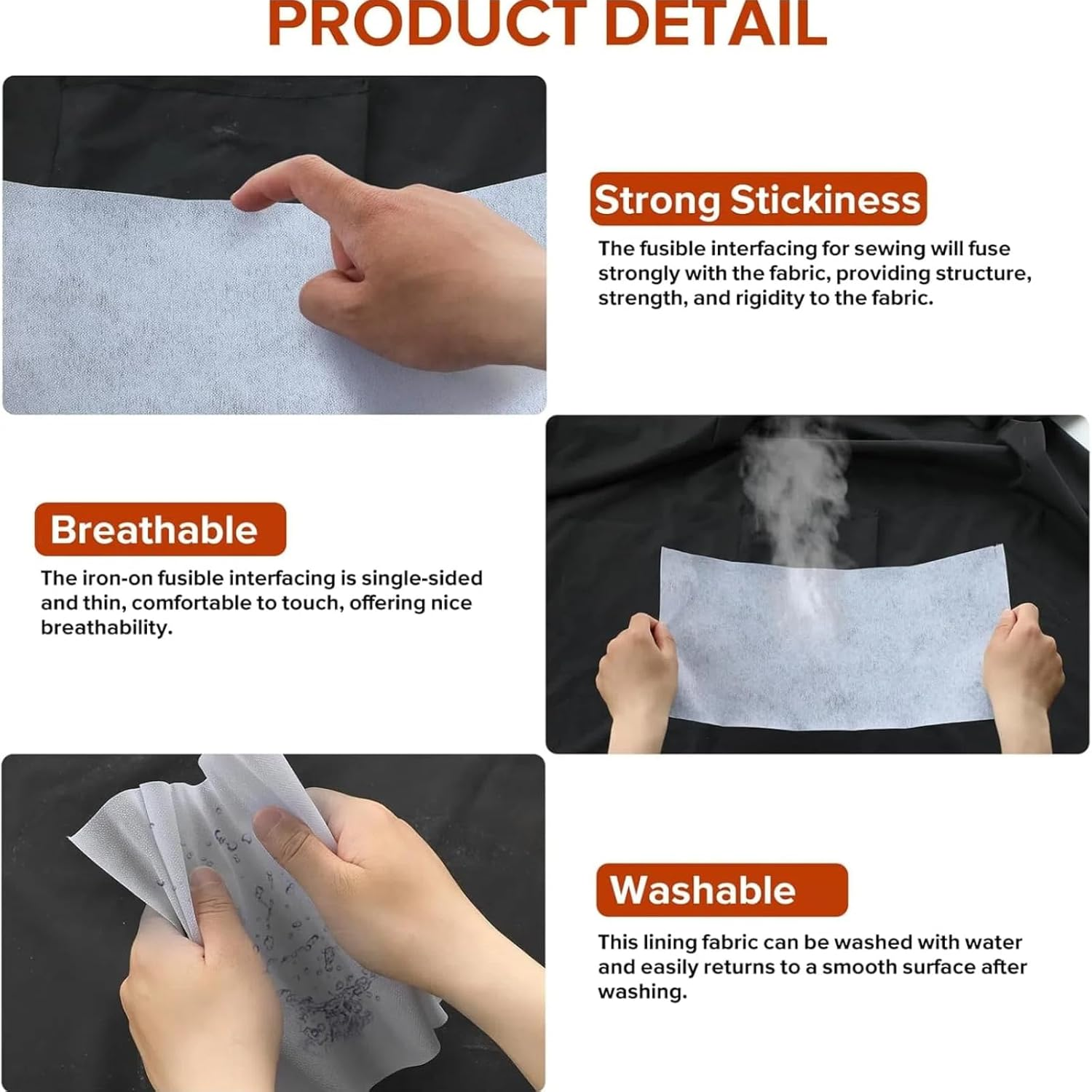 MILIOG Medium Weight White Iron-On Non-Woven Fusible Interfacing, 12" X 30Yd - Single-Sided Polyester Stabilizer for Sewing, Quilting, DIY Crafts, Collars, Cuffs, Dresses & Shirt Plackets image number 6