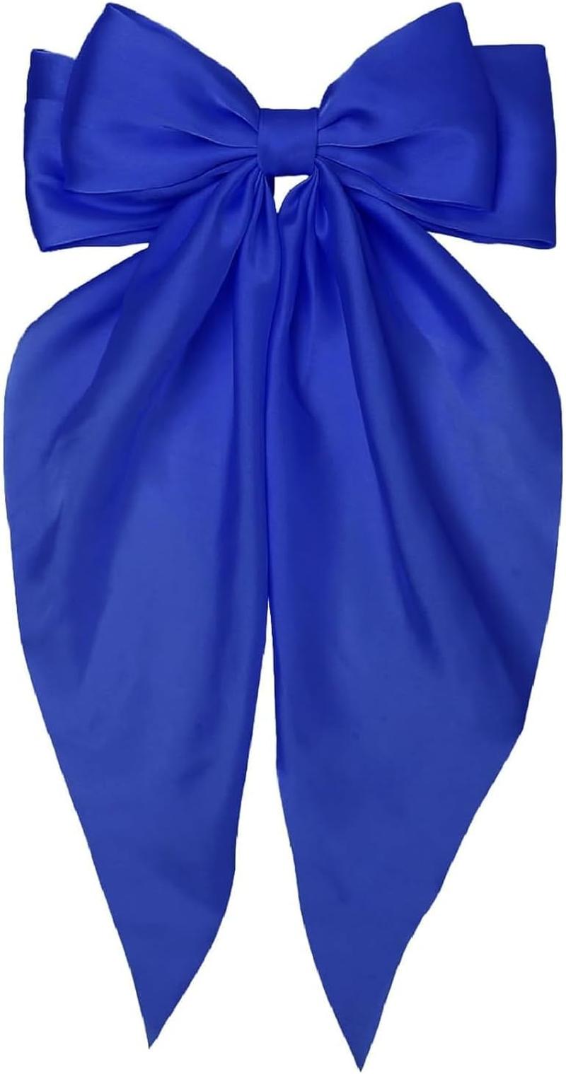 Hair Bows for Women Clips Big Hair Bow Ribbon, Long Silky Satin Ribbon Bows for Oversized,Light Blue Large Hairbow Barrettes Coquette Hair Accessories for Women Girls Aesthetic