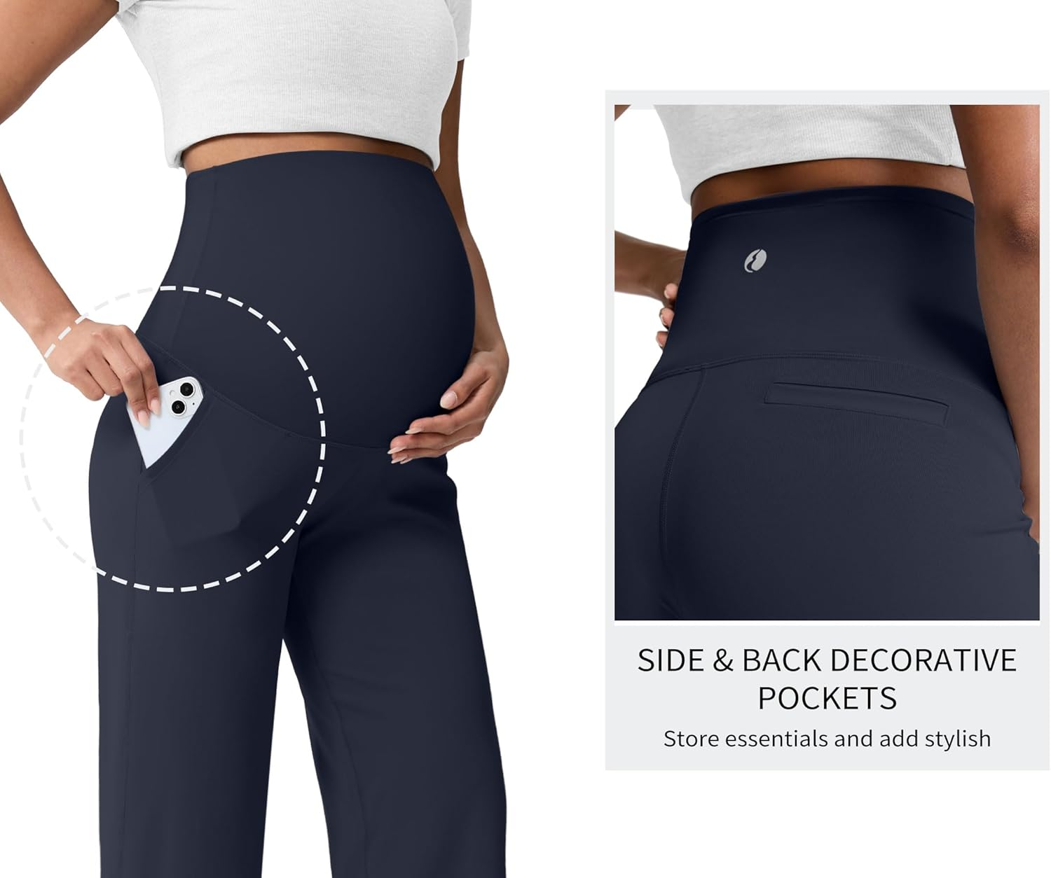 Mama Land Maternity Pants over the Belly High Waisted Wide Leg Yoga Pants with Pockets Stretchy Pregnancy Lounge Clothes