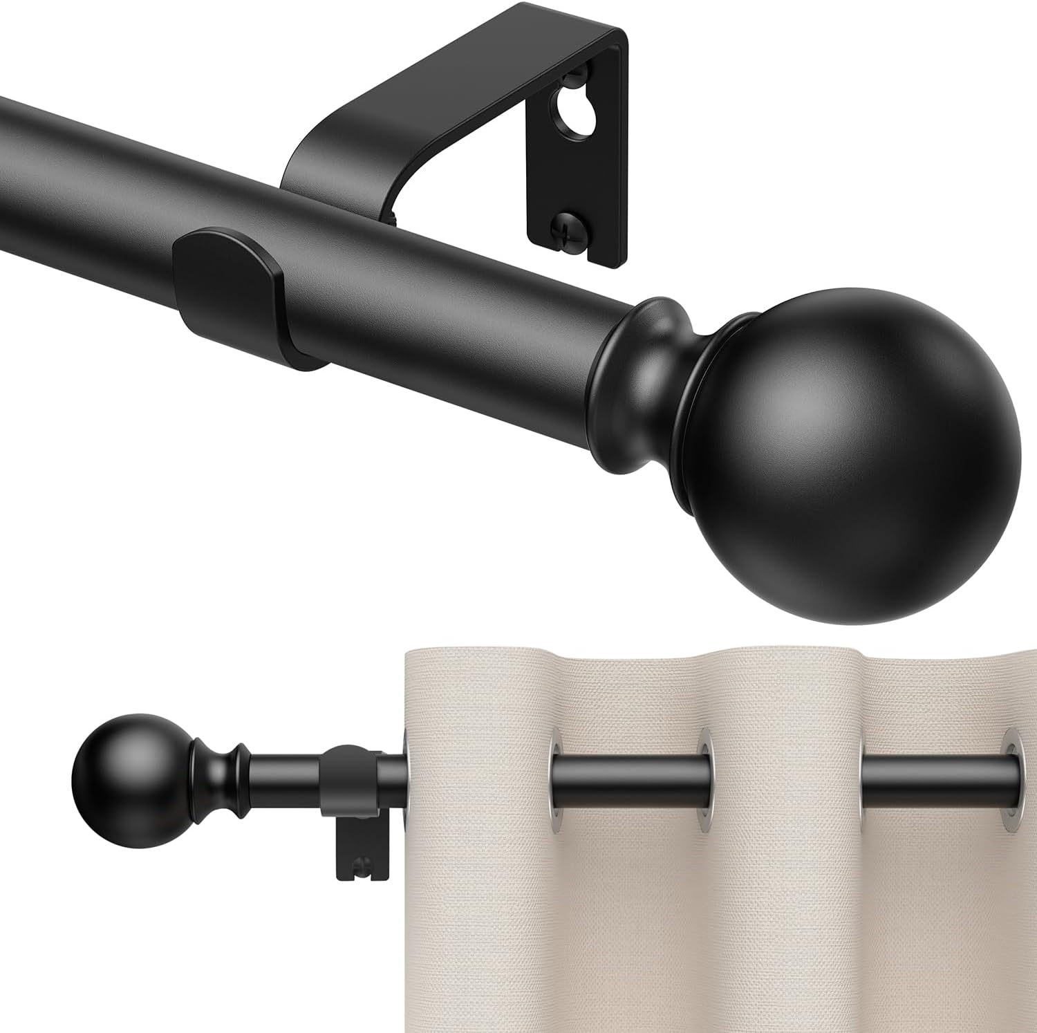 Curtain Rods 300 Cm for Window 279 Cm, Adjustable Length Heavy Duty Diameter 2.2 Cm, Ball Finials Black image number 3