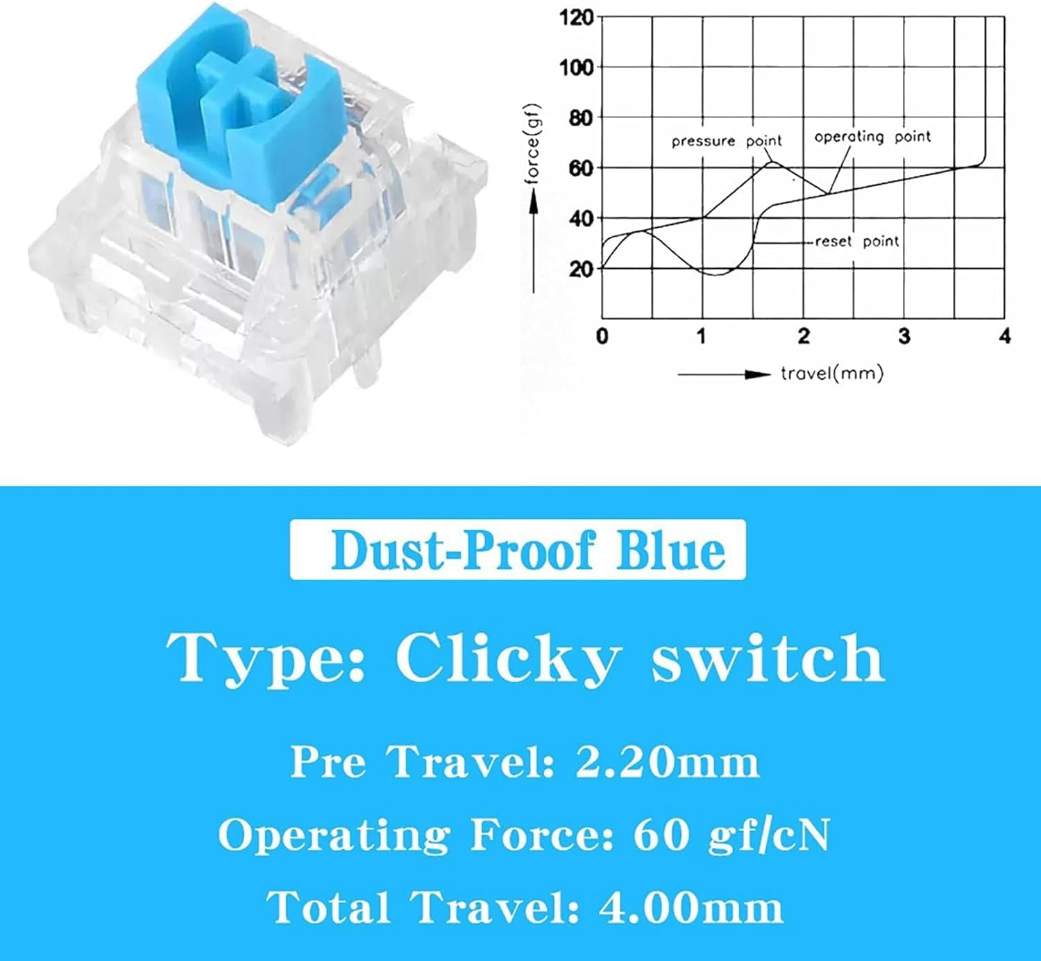 Mechanical Keyboard Switches - 108 Pcs Blue Clicky Switch Set, Hot-Swappable 3-Pin with Pins, Dustproof Keys for DIY & Custom Gaming Keyboard Builds image number 5