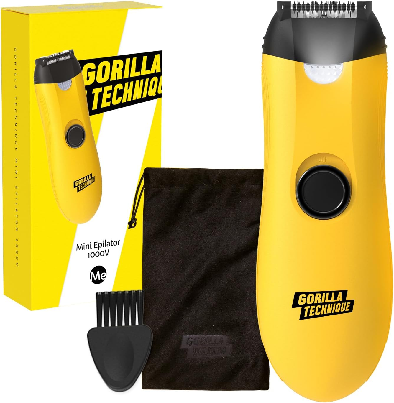Gorilla Technique 3-In-1 Epilator, Wet & Dry Facial & Body Hair Removal Device, Cordless Rechargeable Electric Tweezers & Shaver & Callus Remover for Women & Men, One, Black & Yellow (1000V) image number 6