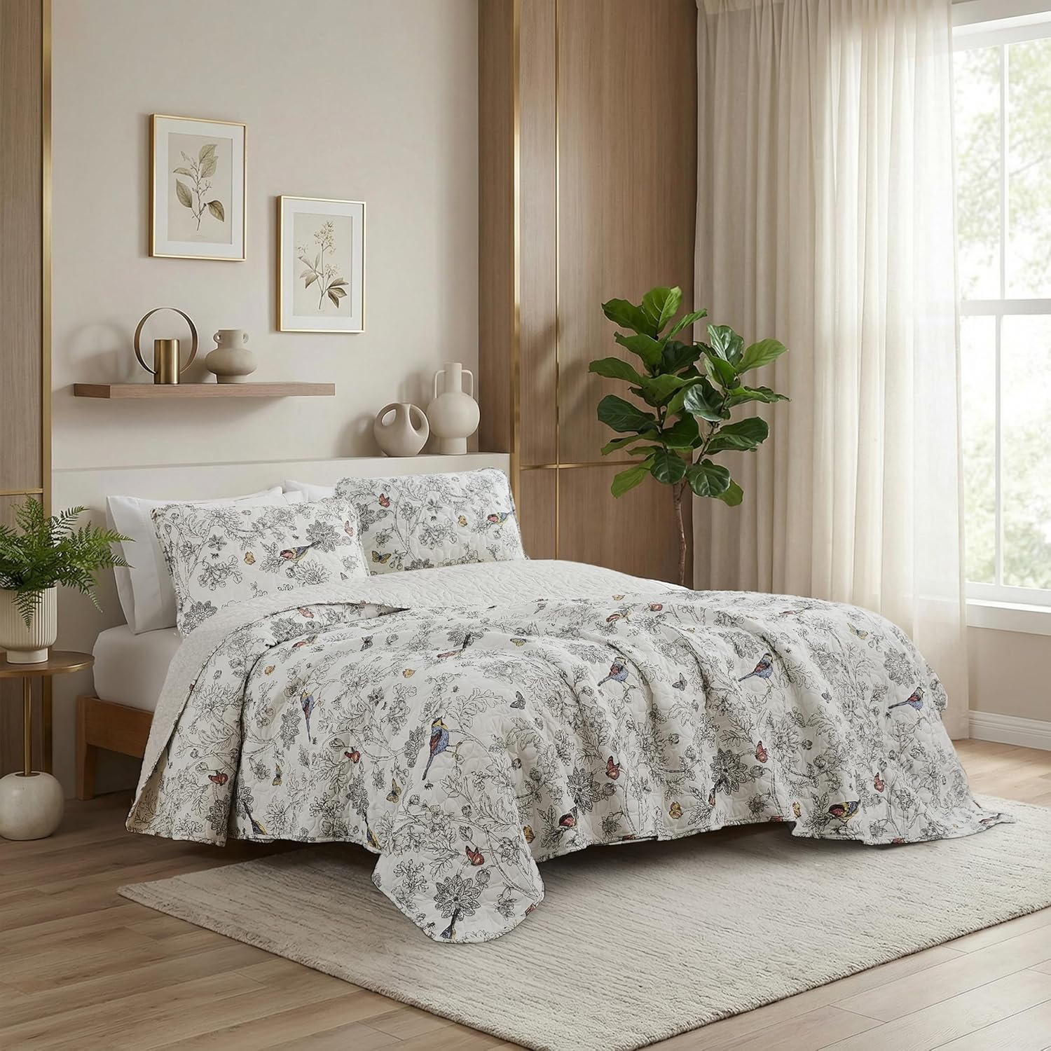 Southshore Fine Linens - the Brickyard Collection Lightweight Quilt Sets, Microfiber, Bone, Full/Queen