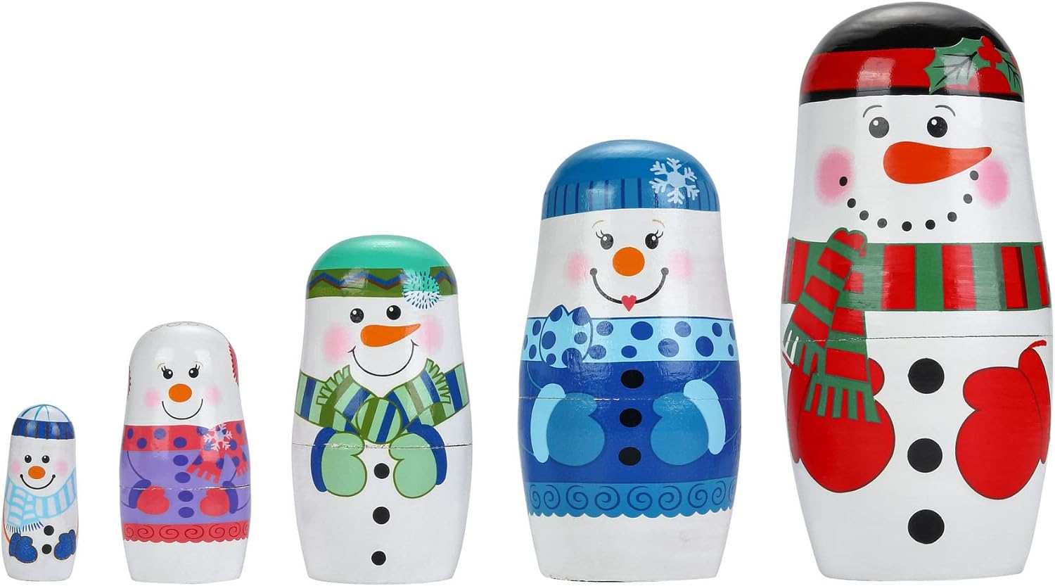 Yoption 5Pcs Russian Matryoshka Dolls Handmade Wooden Snowman Nesting Dolls Set for Kids Christmas Birthday Toy Gift (Snowman) image number 4