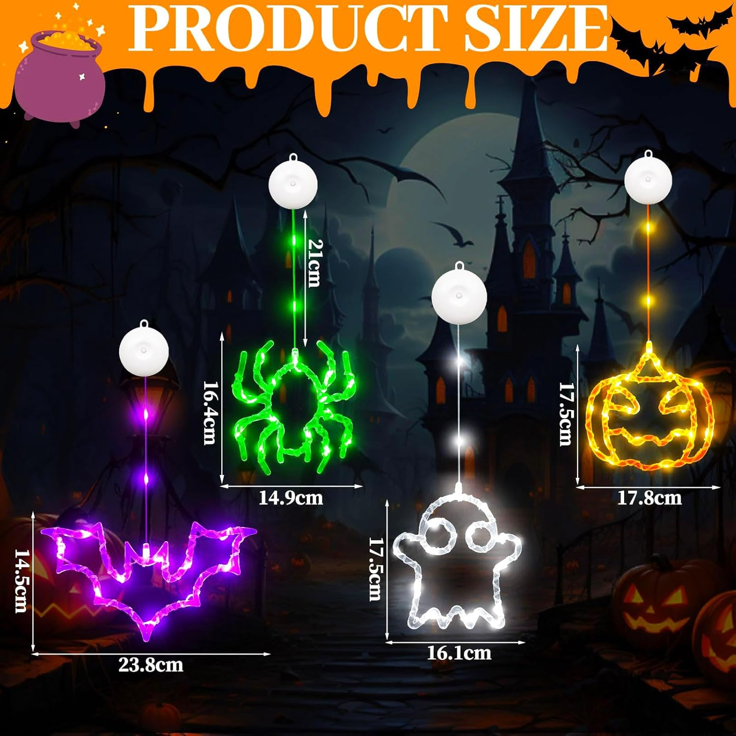 Halloween Decorative Fairy Lights, Pack of 4 Halloween Pumpkin Bat Spider Ghost Fairy Lights Battery with 6H Timer, 8 Light Modes, Window Lights with Suction Cup for Window Decoration (A) image number 4