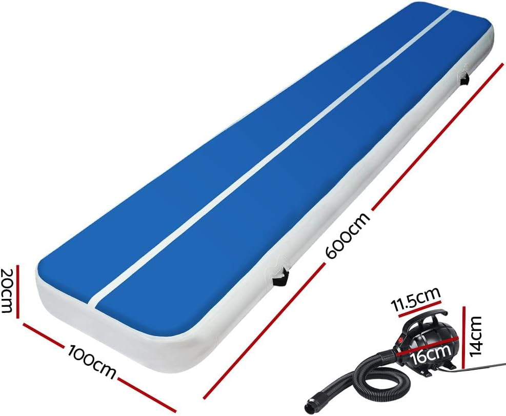 Air Track with Electric Pump Everfit 3/4/5/6M X 1M 10Cm/20Cm Thick Tumbling Airtrack Mat Inflatable Gymnastics Training Cheerleading Yoga Gym Professional Equipment - Blue 5X1X0.2M W/ Pump image number 6