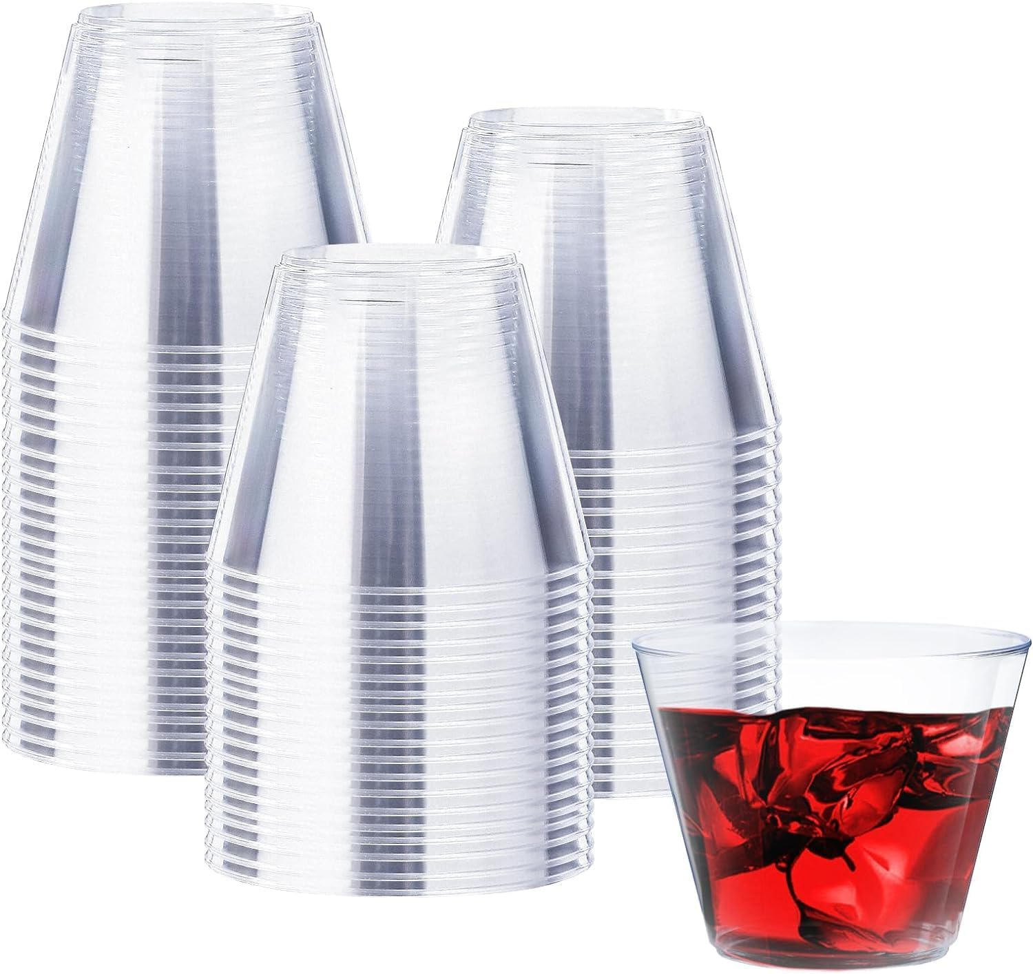 100 Pcs Plastic Cups,Reusable Drinking Cups,270 Ml Elegant Party Wine Glasses Tumblers Shot Cups Party Cups Plastic for Home Decoration Party Wedding Birthday Camping(9 OZ)