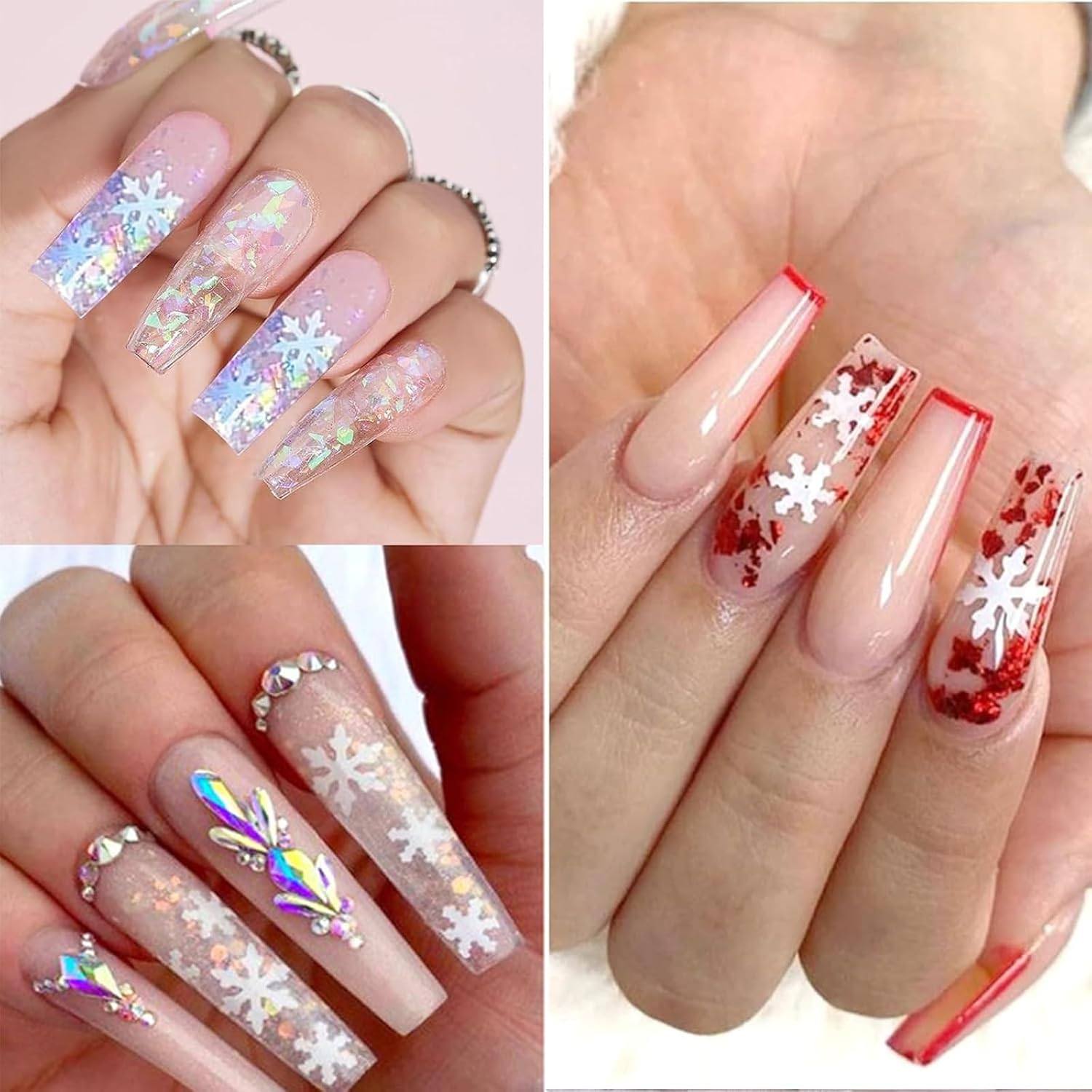 Itadaku 12 Grids Christmas Snowflake Nail Glitter, Holographic Sequins for Winter Art, Red & White Snowflake Decorations for DIY Crafts and Holiday