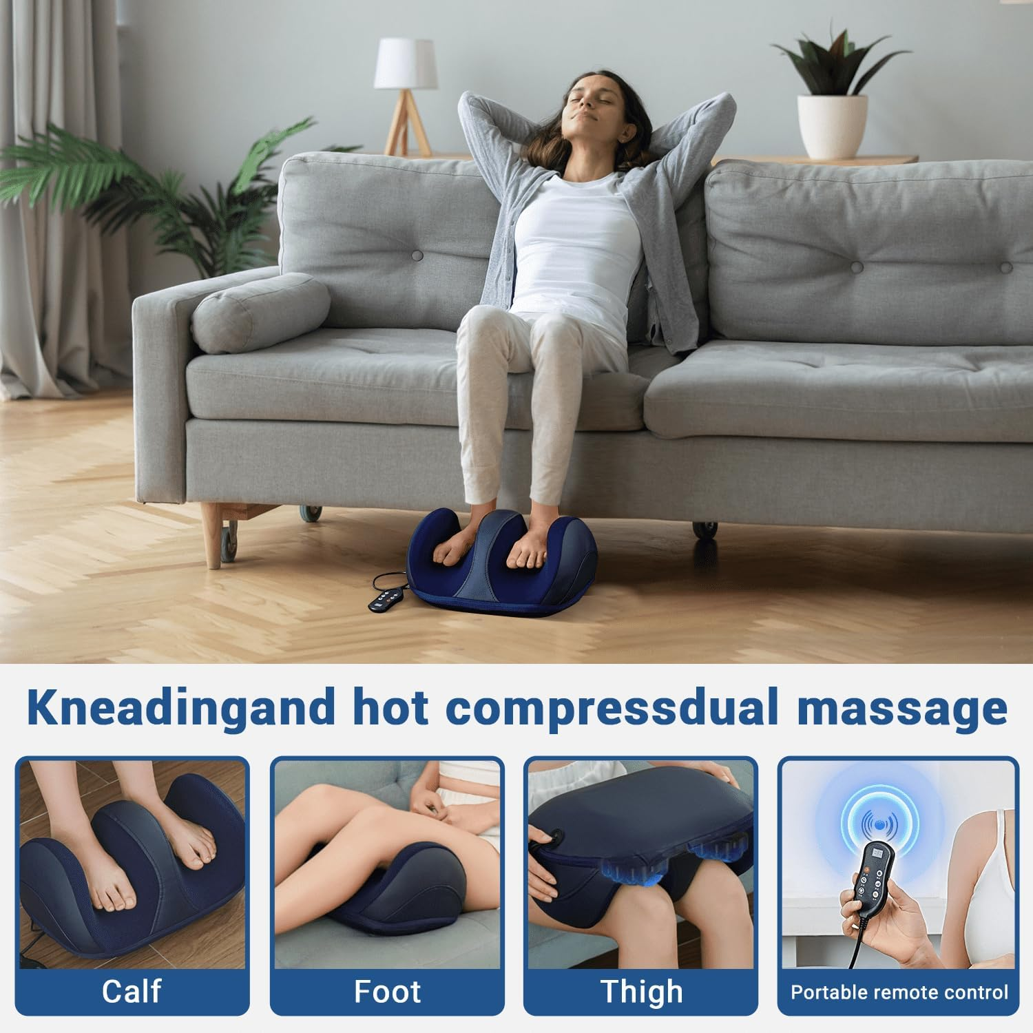 Cyperever Foot Massager with Heat,Foot and Calf Massager with Heat, Remote Control, Deep Kneading, Vibration, Compression Leg Massager for Home and Office Use Mothers Day Gift (Blue) image number 4