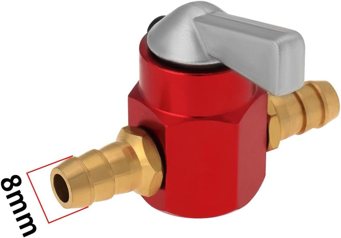 1PC Fuel Tap 8Mm Metal Inline Petrol On-Off Fuel Tap Switch for Motorcycle On-Off ATV Scooter Fuel Petrol Tap Switch Petrol Gas Fuel Tap Petcock Valve Red