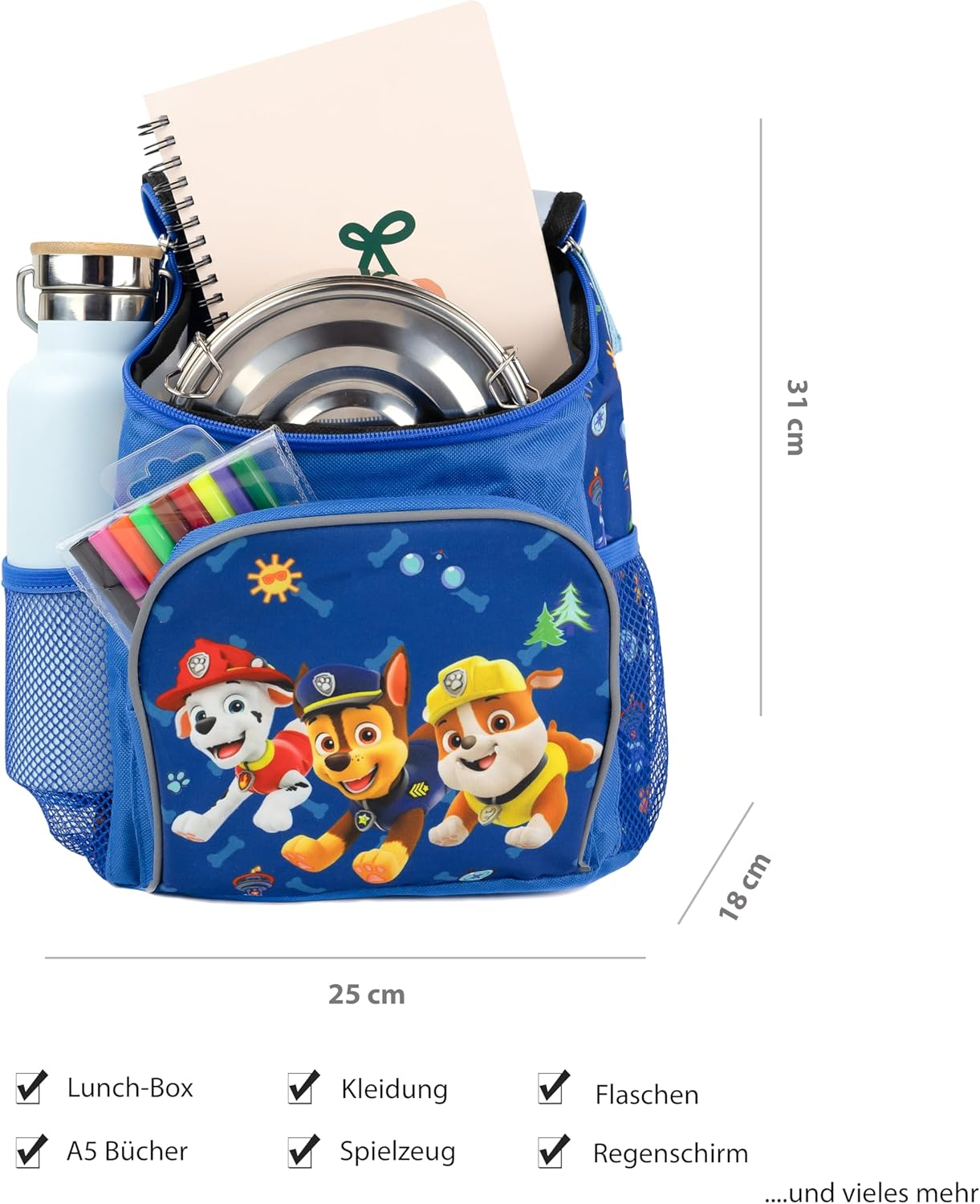 Paw Patrol Backpack with Chase, Marshall and Skye Boys Girls from 3-6 Years, Nursery and Nursery Bag with Chest Strap - 31 Cm X 25 Cm X 10 Cm 8L Fabrizio image number 2