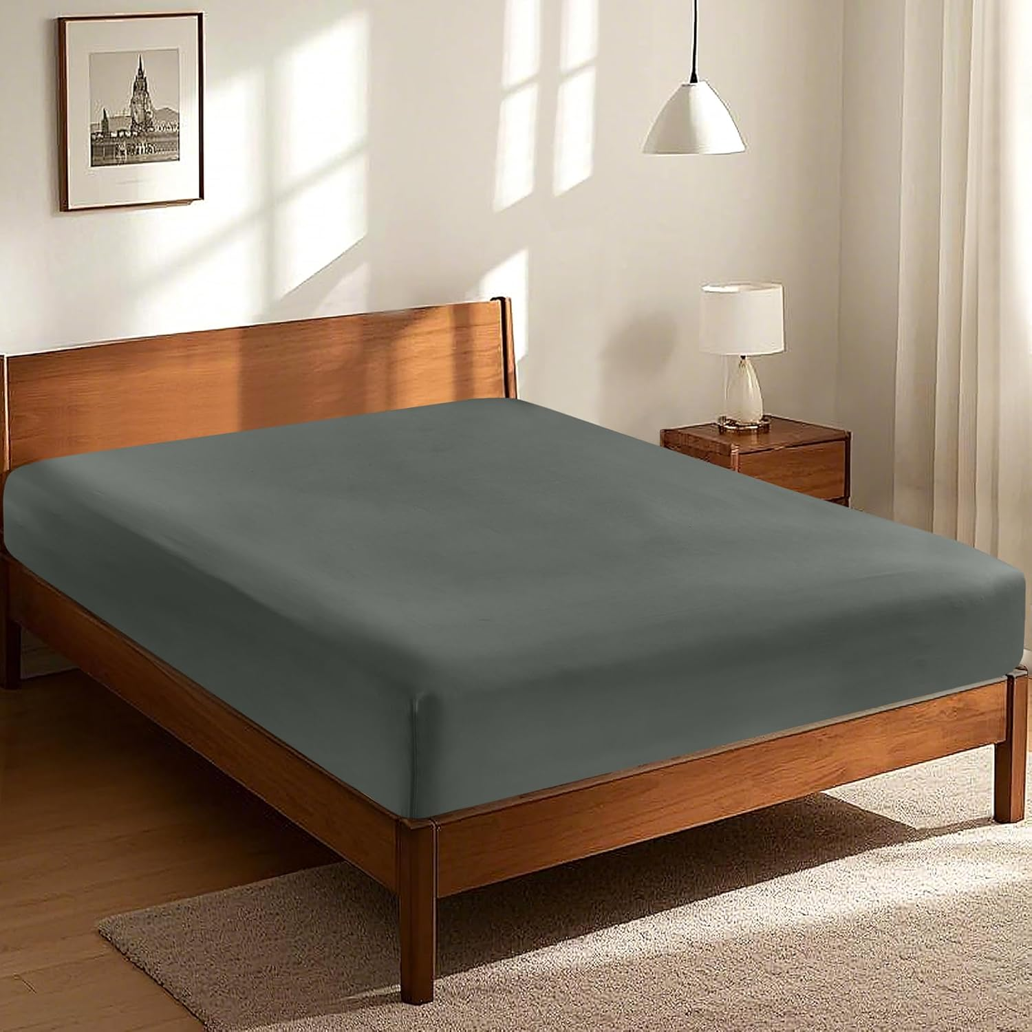 LINENOVA Double Fitted Sheet &ndash; 100% Vintage Washed Cotton - Naturally Soft & Breathable, 40Cm Deep Pocket &ndash; Warm Sand, 1 Piece