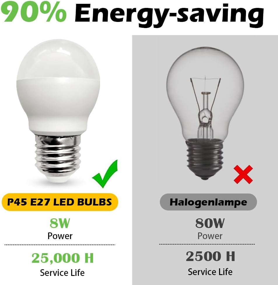 E27 LED Light Bulbs P45/G45 Super Bright 8W Replaces (70W Incandescent Bulb) 880LM 2700K Warm White 360 Degree Light Angle 240V Light Bulb Spherical Energy Saving Lamp 6Pack image number 5