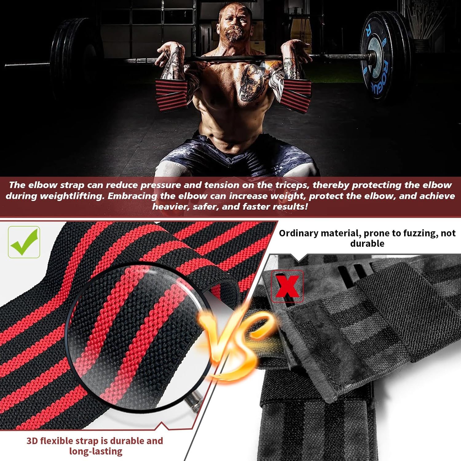 1 Pcs Elbow Wraps for Weightlifting, Flexible Elastic Elbow Braces for Weight Lifting, Bench Press, Powerlifting, Pressing, Breathable Support Elbow Wraps for Joint Pain Relief, Strength Training (L) image number 2