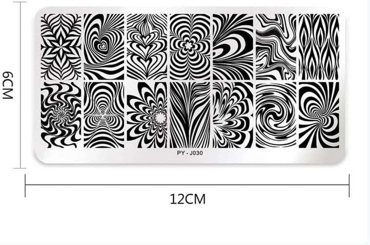 MWOOT 3Pcs Geometry Nail Art Stamping Plate Set, Lines Theme Template Nail Art Stencil, Manicure Print Tool Reusable, Marble Striped Nail Design DIY Print Kit image number 1