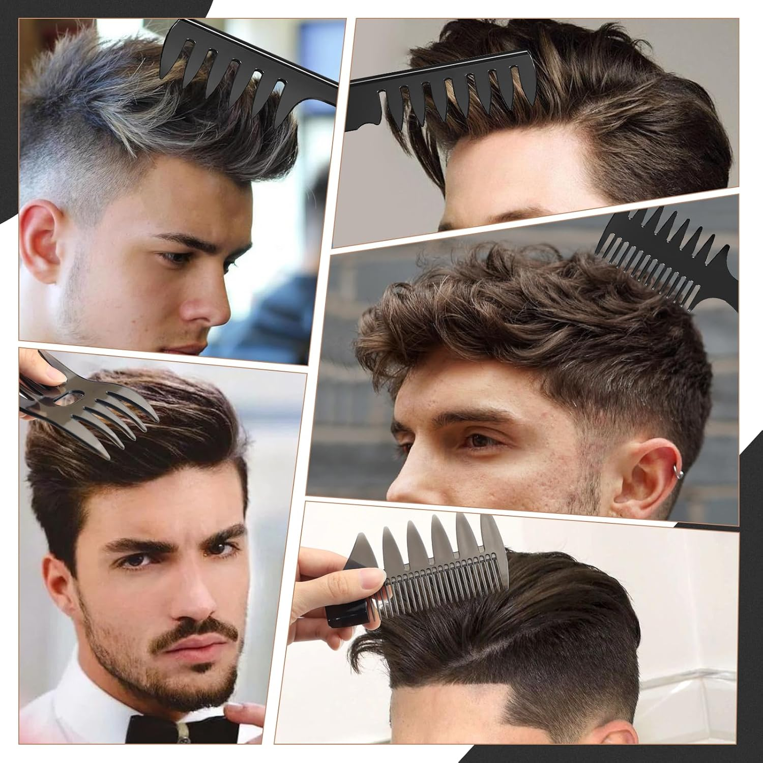 DUAIU Men'S Styling Set, 7 Pieces, round Brush, Curved Ventilated Hair Brush, Coarse Zinc, Texture Comb for Blow-Drying, Straightening, Detangling, Styling