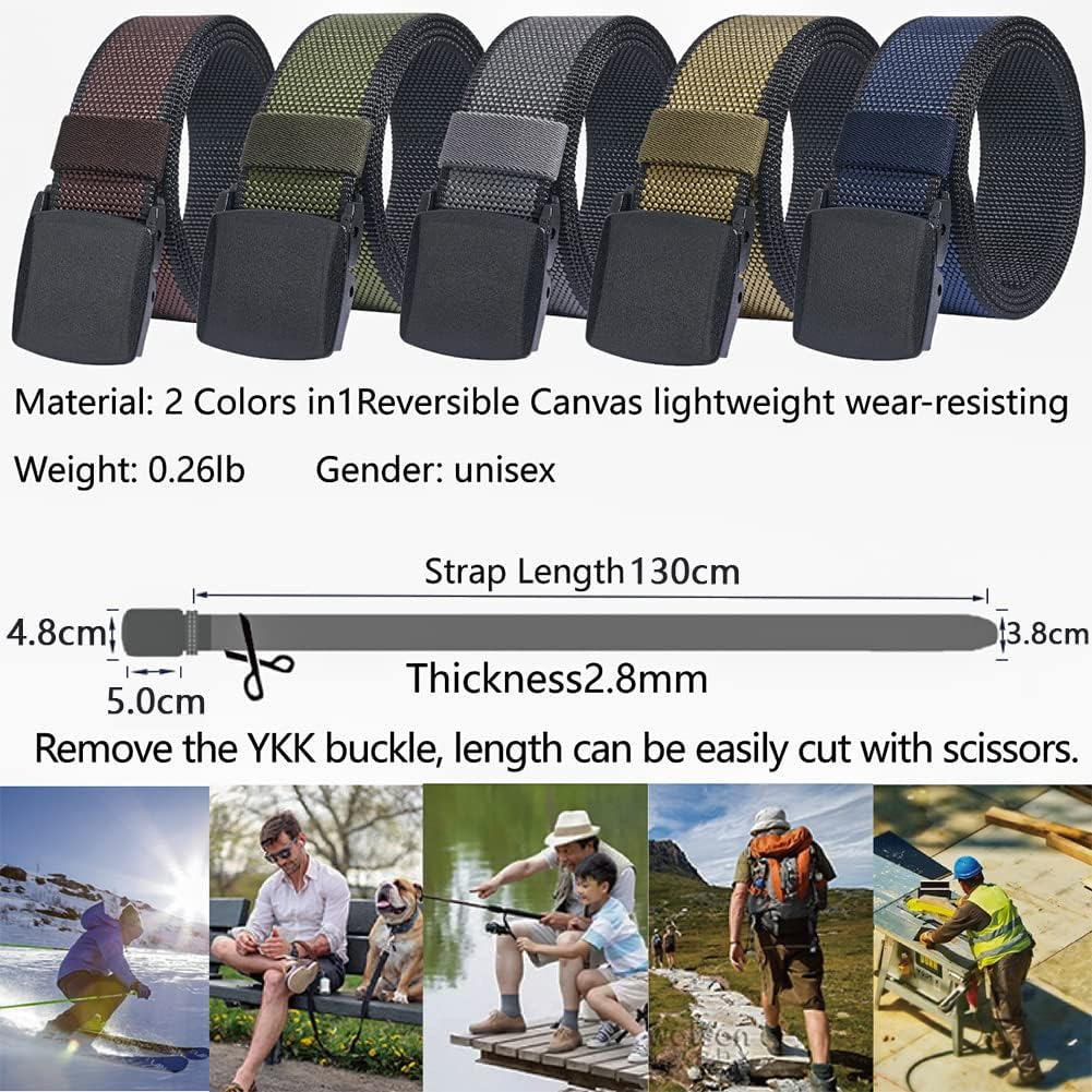 Lionvii Casual Belts for Men - 2 Colors in 1 Reversible with YKK Plastic Buckle - Adjustable Trim to Fit 28-49" Waist image number 2