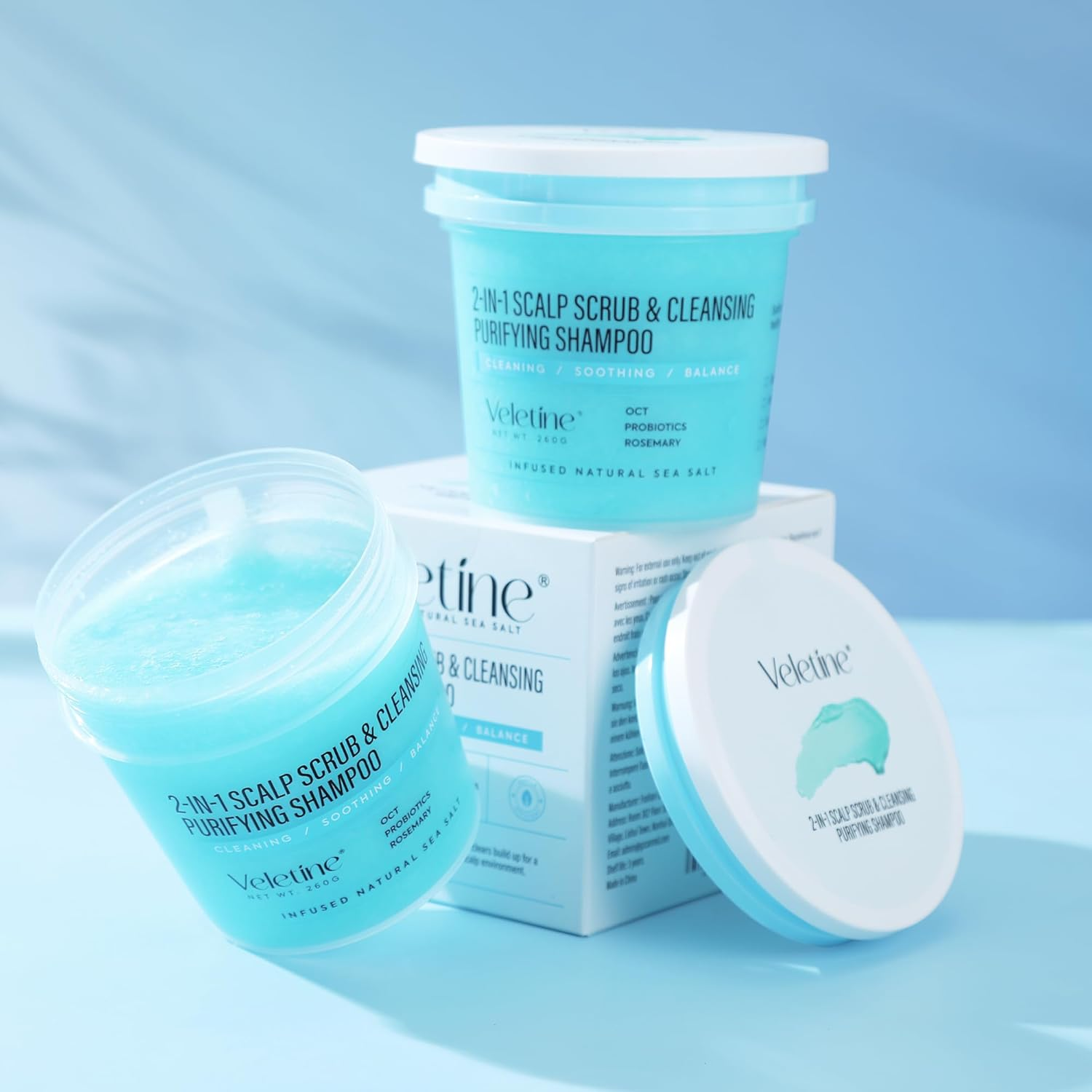 Veletine Scalp Treatments,Cleasing Scalp Cream,Purifying Scalp Scrub,2-In-1 Scalp Scrub & Cleansing Shampoo,With Scalp Massage Brush（260G） image number 1