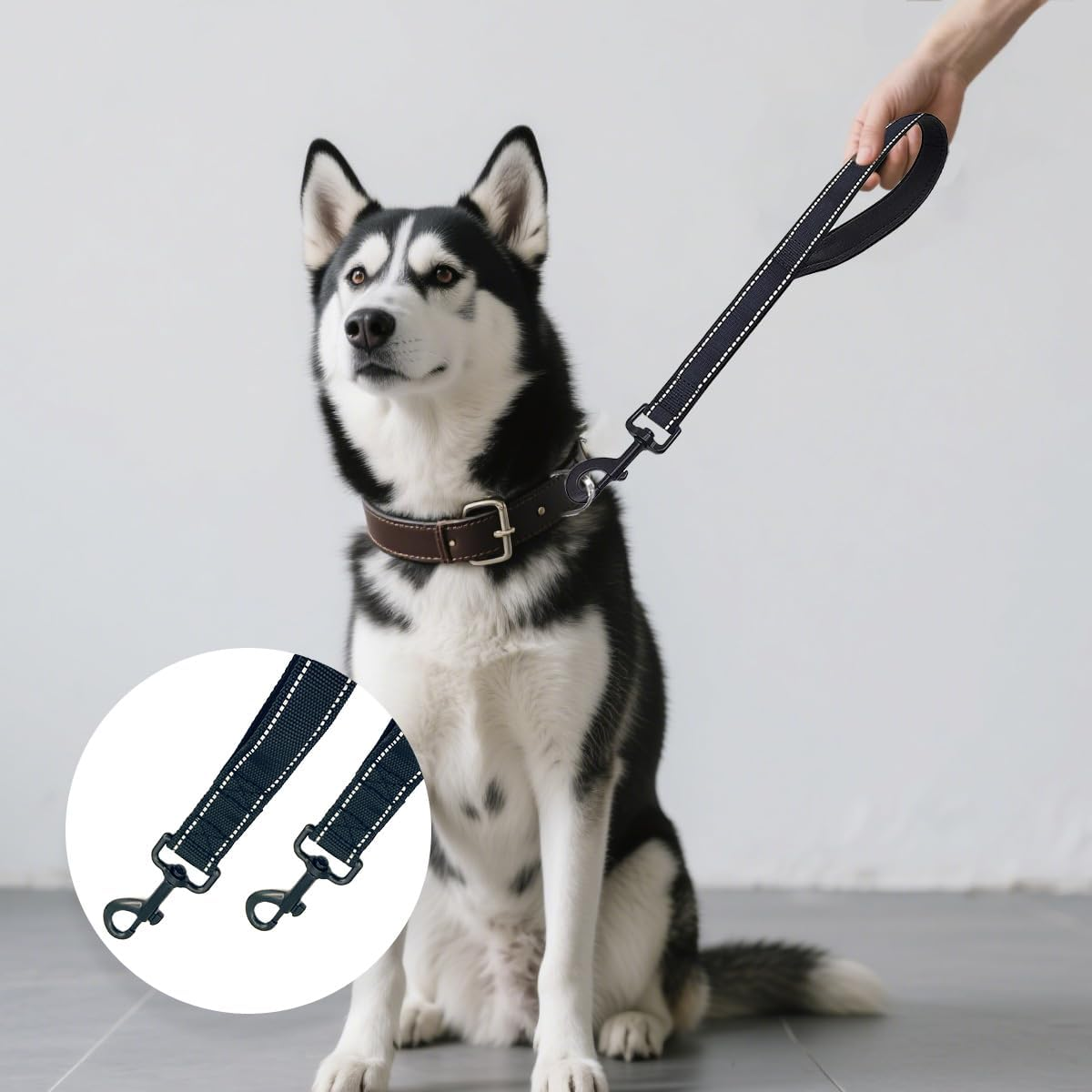Pack of 2 Short Dog Leads, 30 Cm Recall Lead, 360&deg; Rotatable Nylon Recall Lead for Training Lead, for Small, Large and Medium Dogs, Black image number 1