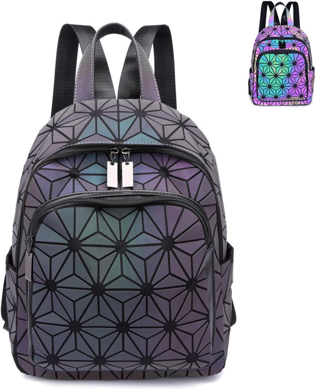 Women Luminous Backpack Fashion Geometric Diamond Travel Shoulder Bag Folding Female Student School Shine Backpack