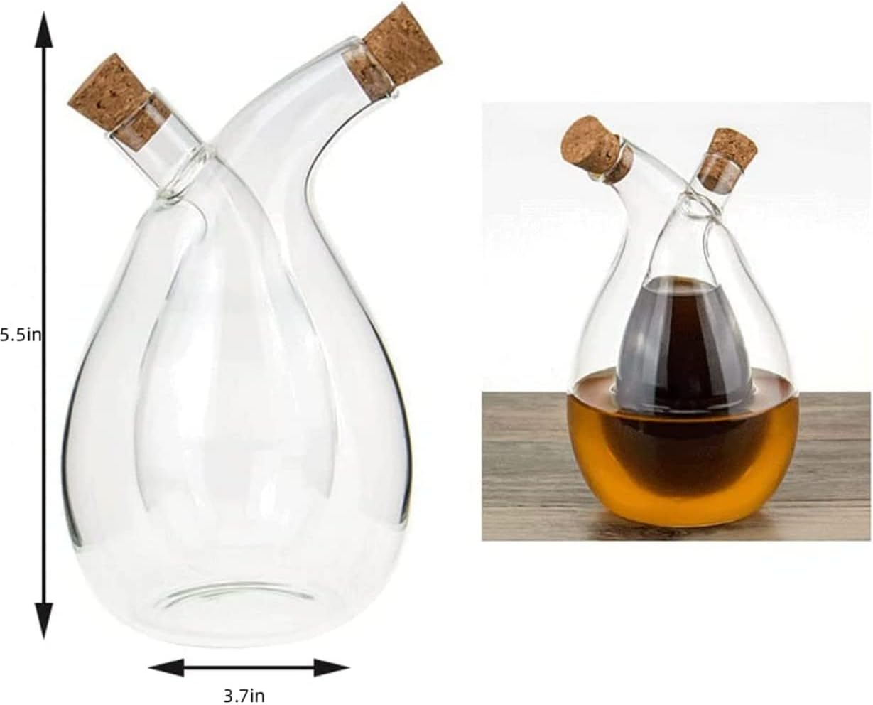 DDMMQS Olive Oil and Vinegar Dispenser Bottle for Kitchen 2 in 1 Glass Oil and Vinegar Dispenser, Double Glass Oil Dispenser Container for Kitchen Cooking image number 5