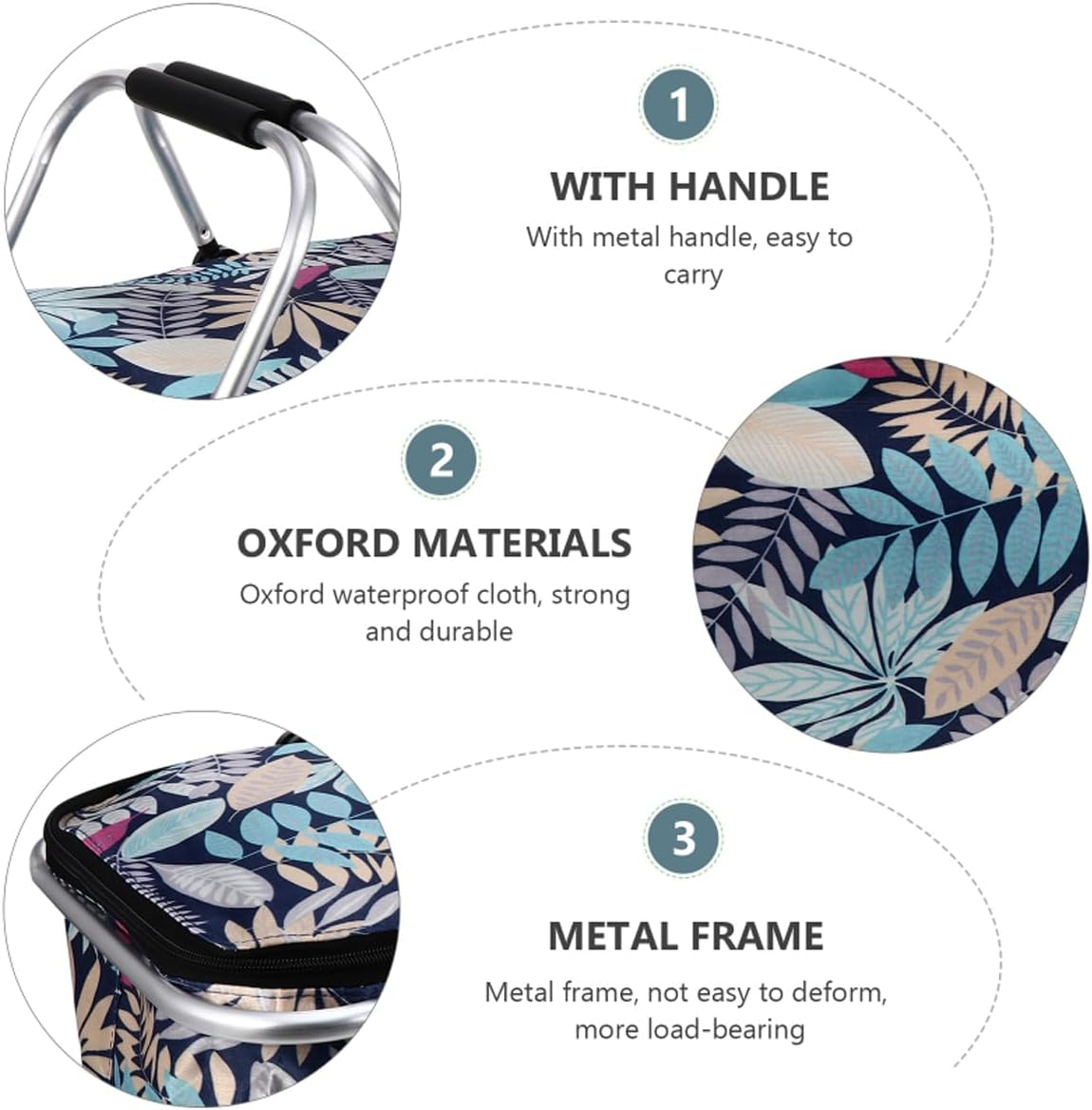 AIMALL Foldable Insulated Picnic Basket, Portable Shopping Basket for Outdoor Picnic, Camping, and Supermarket Use, Available in 6 Colours, 16.9 X 9 X 15.35 Inches