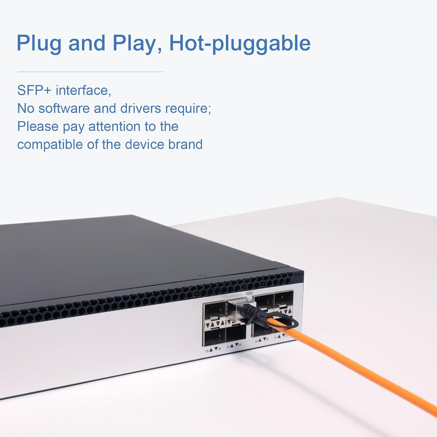Orange 10G SFP+ DAC Cable, 1M (3Ft) Passive Direct Attach Copper Twinax Cable for Cisco SFP-H10GB-CU1M, Ubiquiti, D-Link, Netgear, Mikrotik, Open Switch Devices image number 6