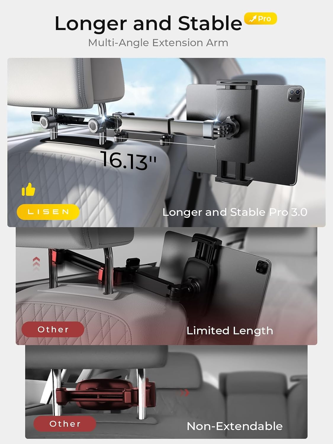 LISEN 3 in 1 for Ipad Holder for Car Accessories for Women Interior Road Trip Essentials Camping Tablet Holder Backseat Car Organizer Car TV for Backseat Headrest Ipad Car Mount Kids Fire Tablet image number 1